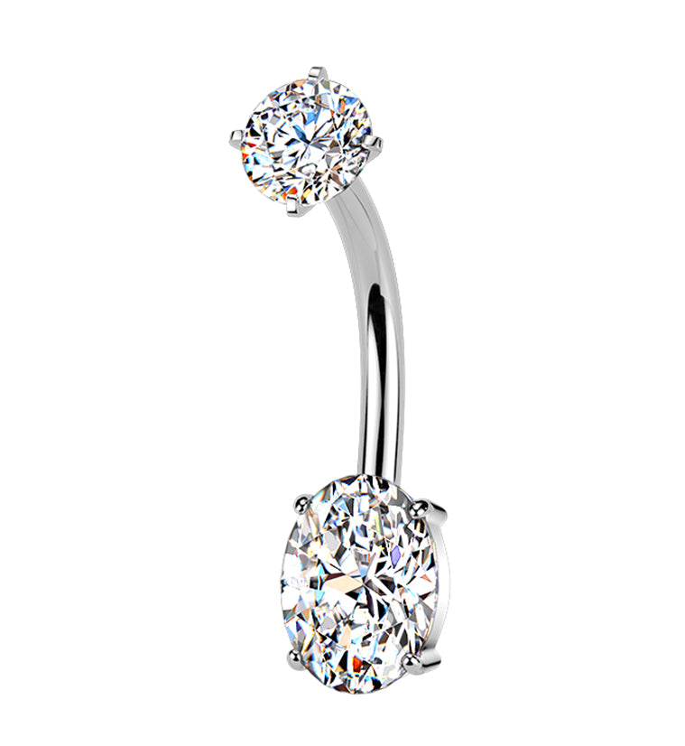 Oval CZ Stainless Steel Internally Threaded Belly Button Ring