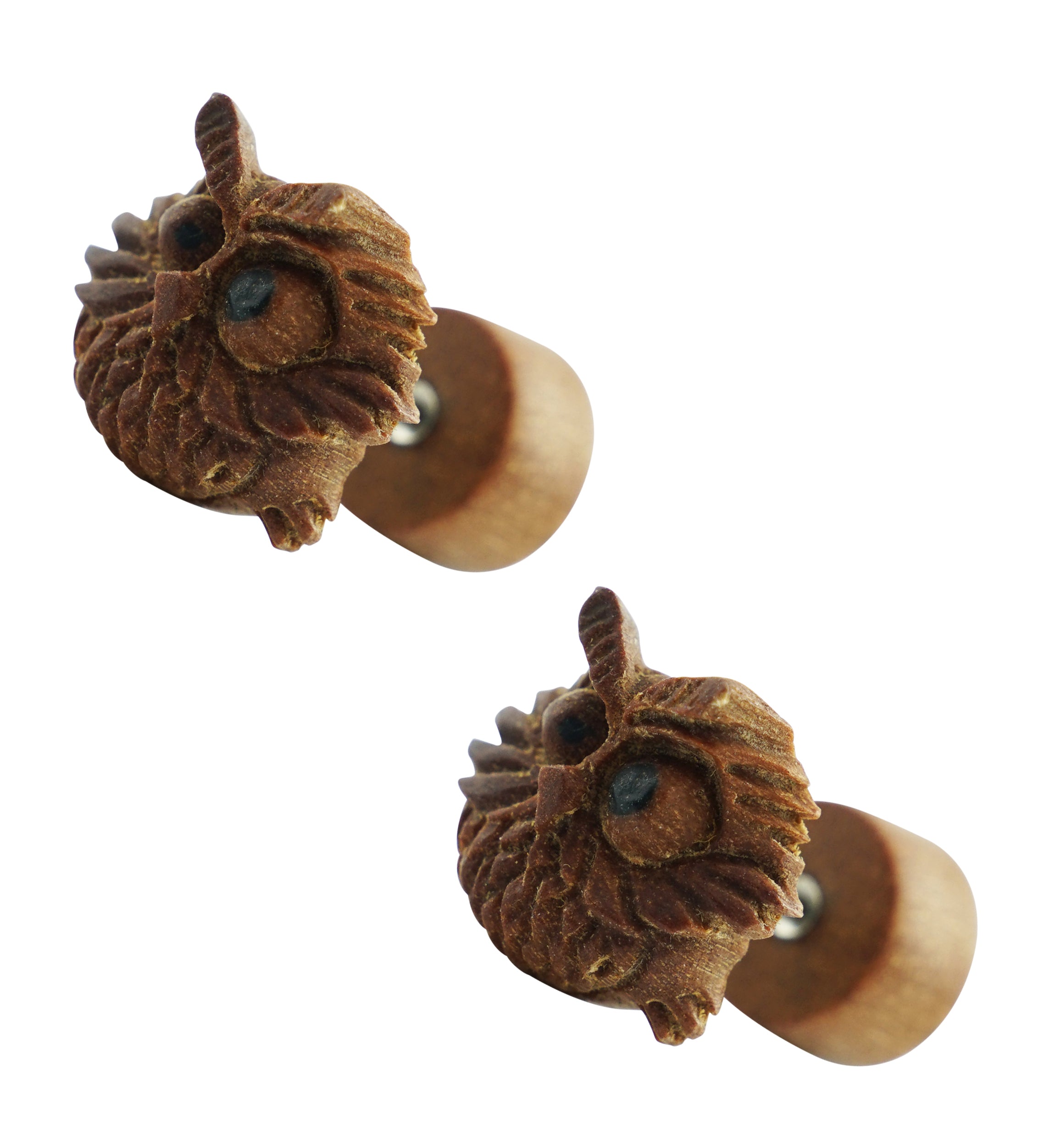 Owl Face Wooden Fake Gauges Earrings