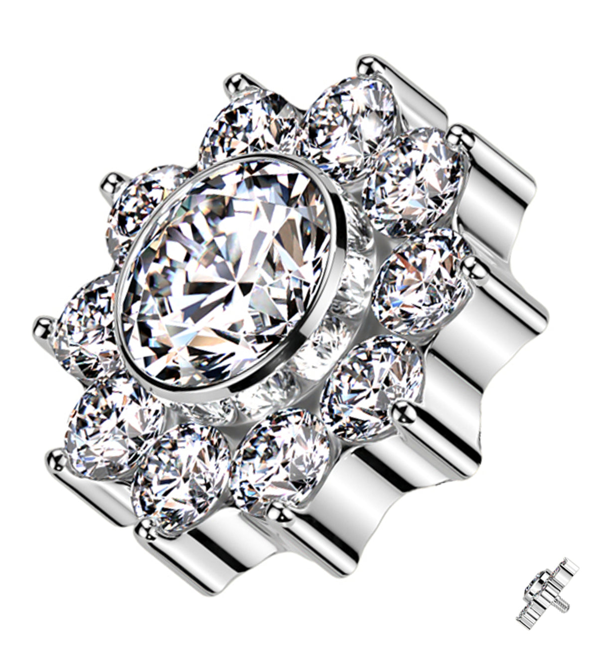Pave Flower Clear CZ Titanium Internally Threaded Top