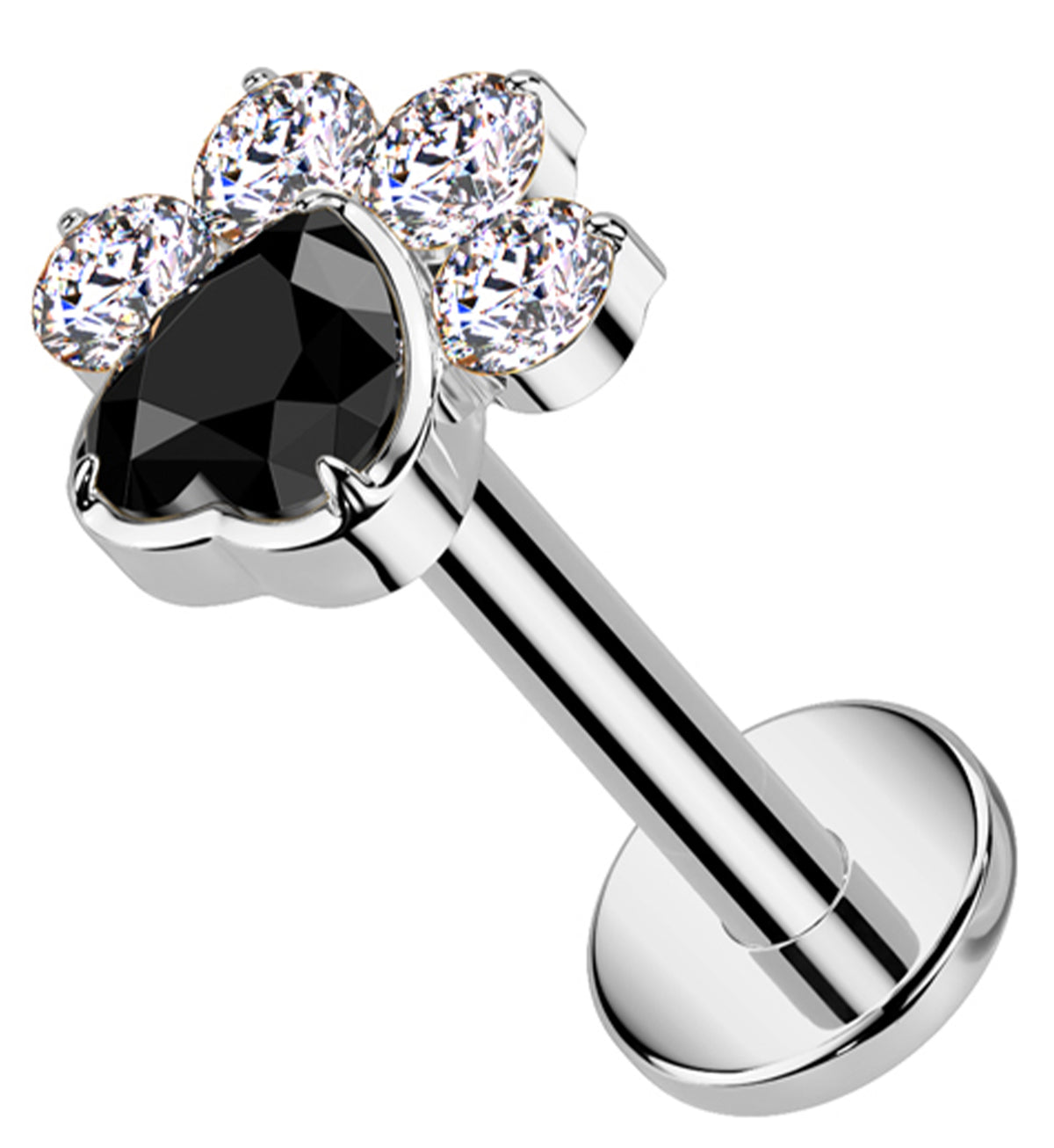 Paw Print Love Black CZ Internally Threaded Titanium Labret