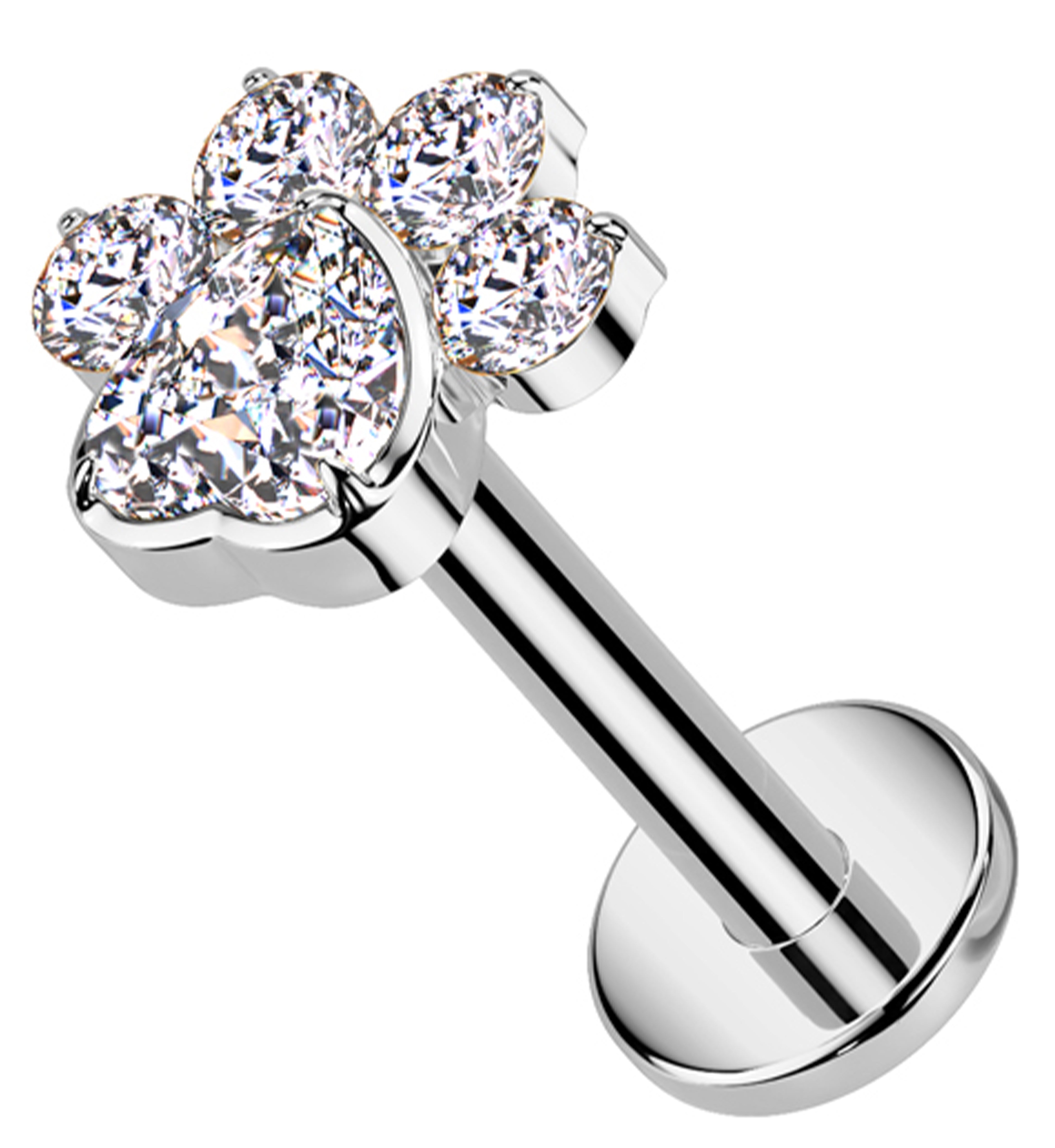 Paw Print Love Clear CZ Internally Threaded Titanium Labret