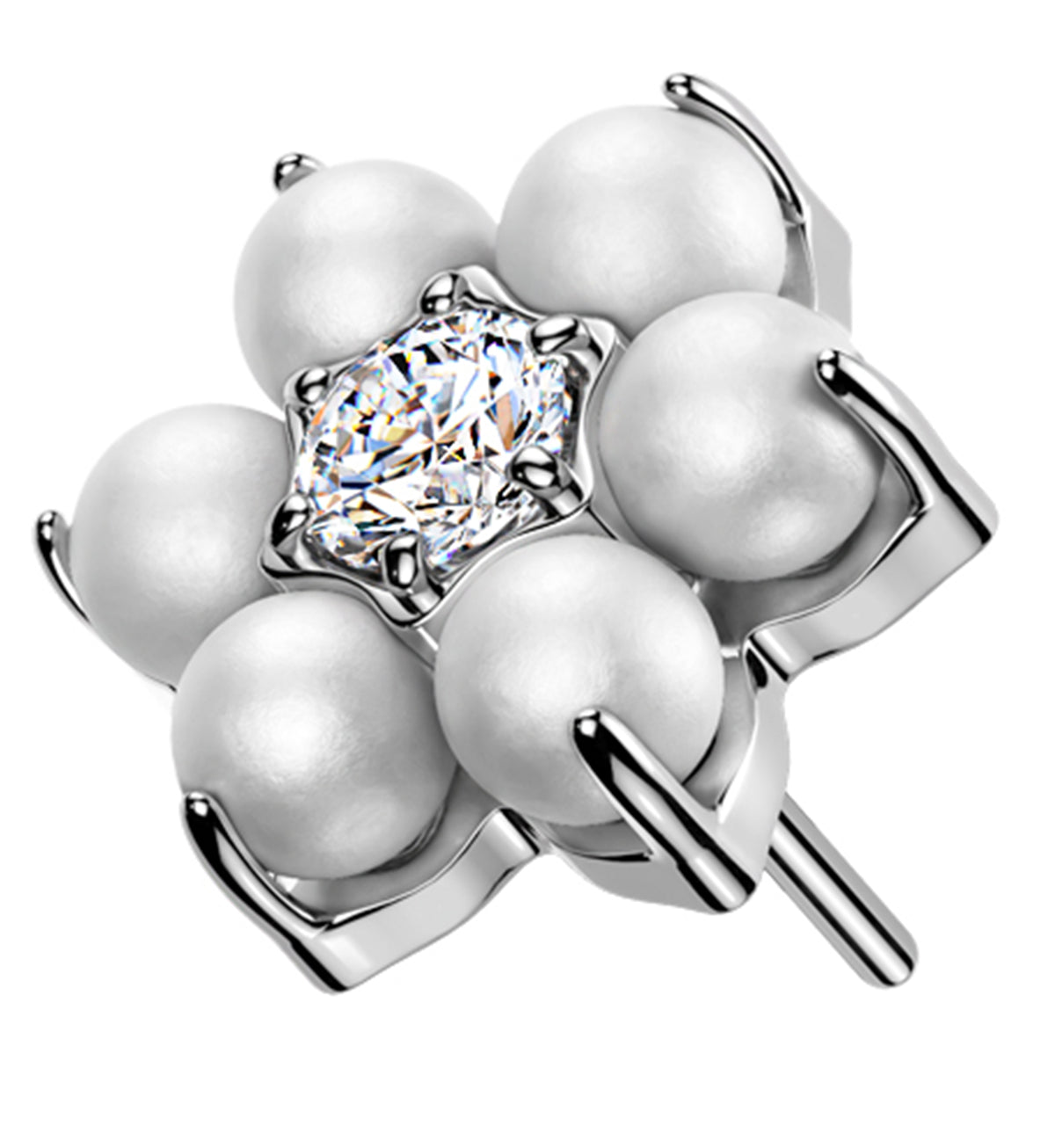 Pearl Flower Clear CZ Titanium Threadless Top