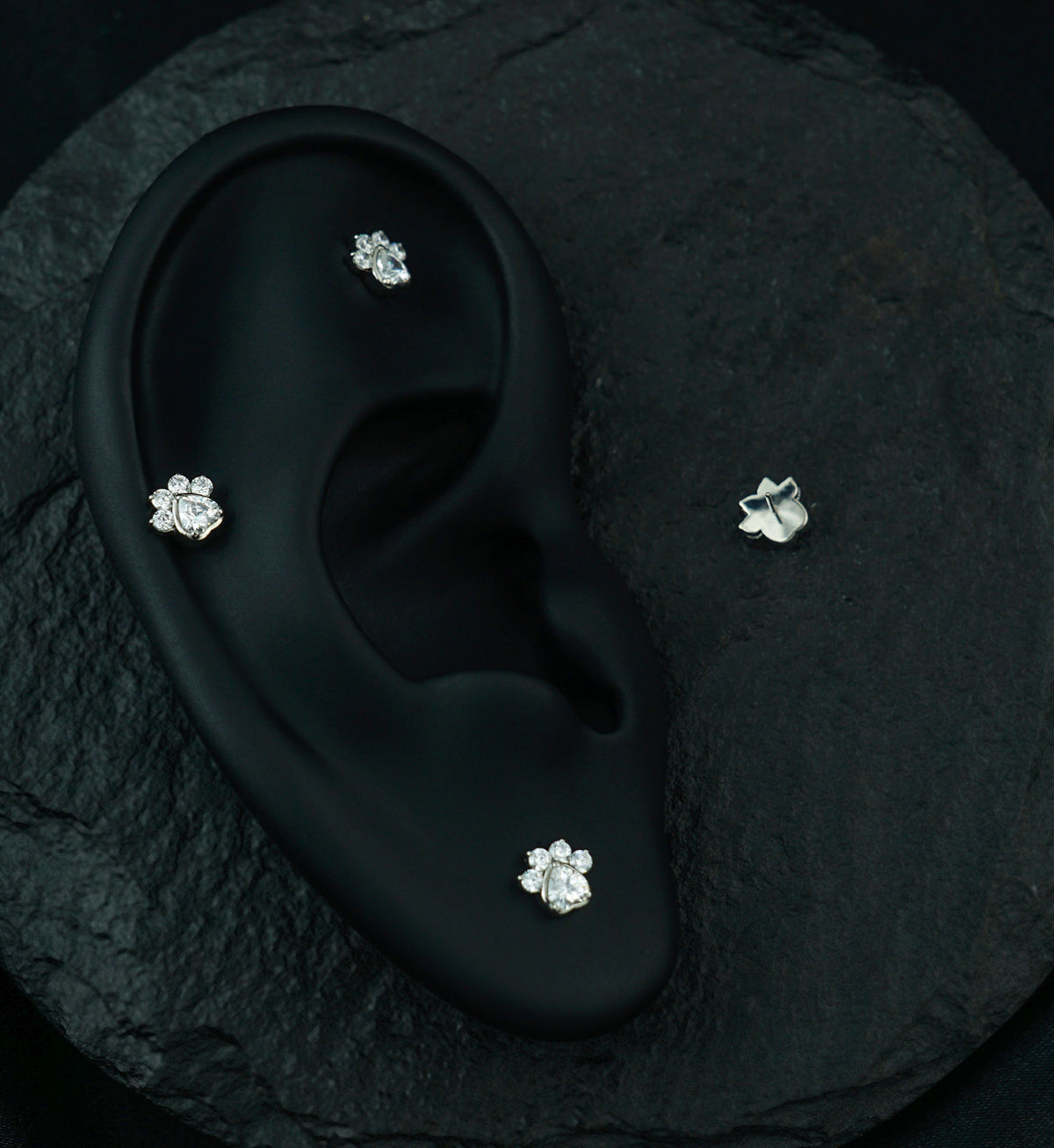 Pet Paw Clear CZ Threadless Titanium Top