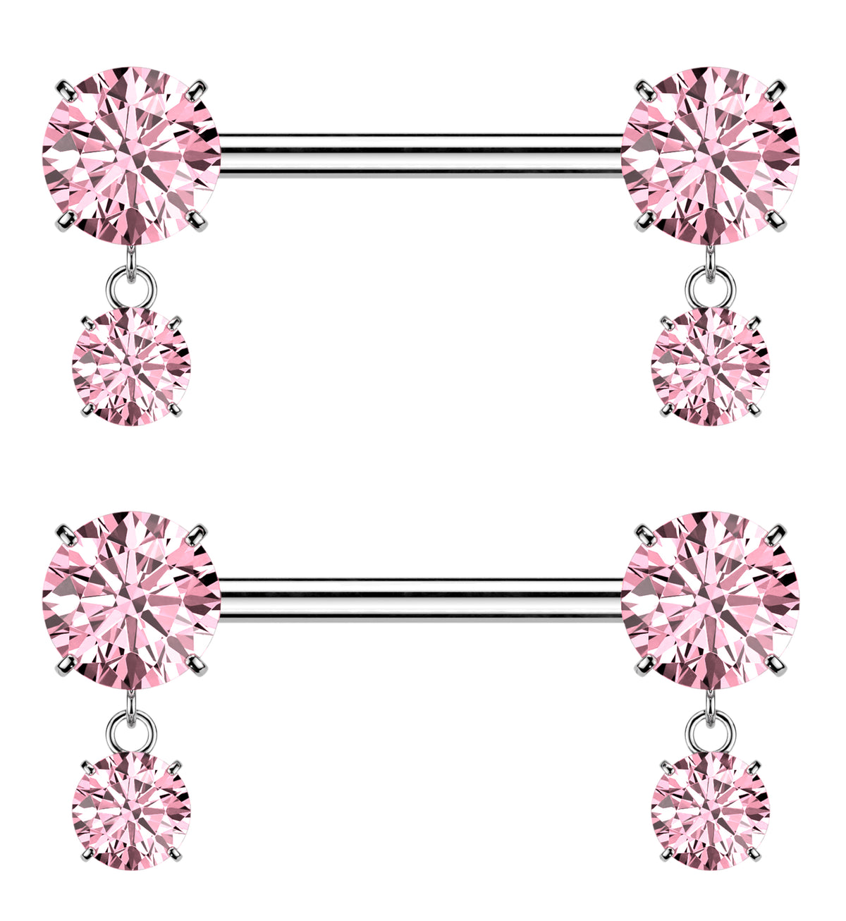 Pink CZ Dangle Titanium Threadless Nipple Barbells by Urban Body Jewelry