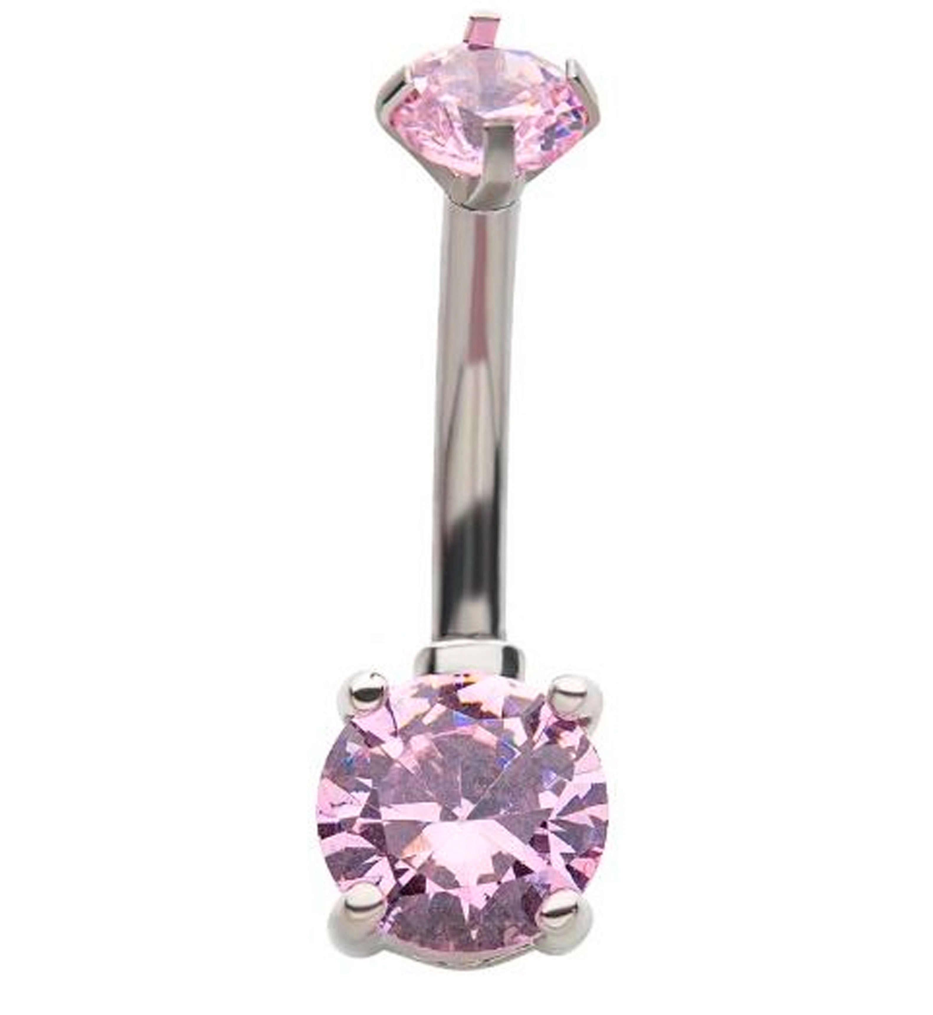 Pink CZ Internally Threaded Belly Ring