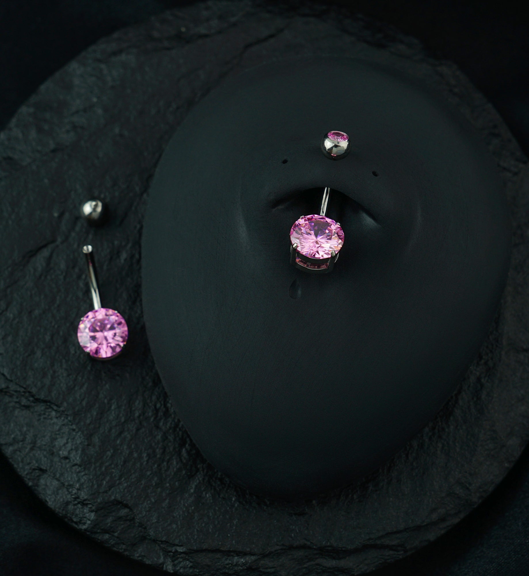 Pink CZ Prong/Bezel Internally Threaded Titanium Belly Button Ring