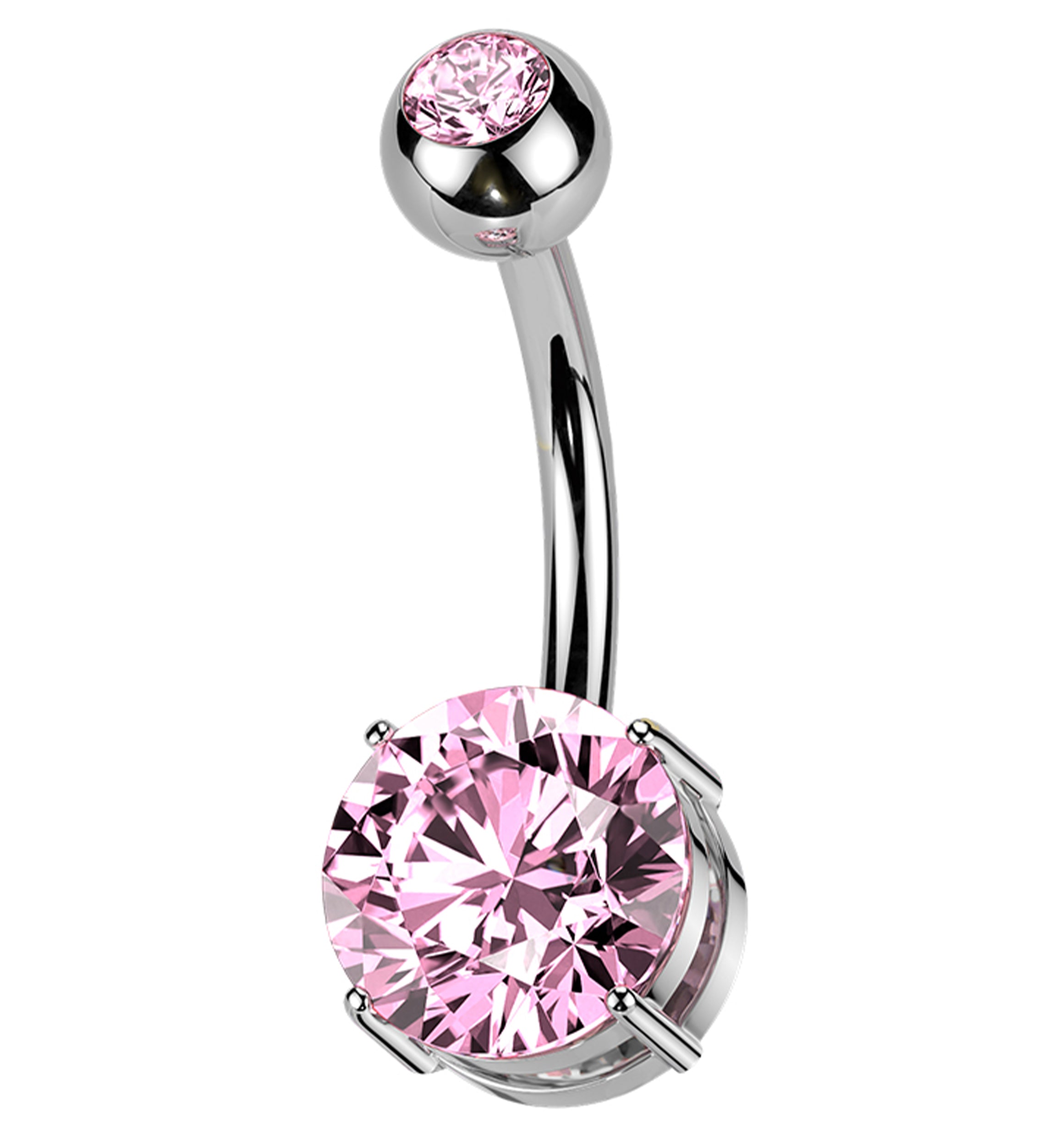 Pink CZ Prong/Bezel Internally Threaded Titanium Belly Button Ring