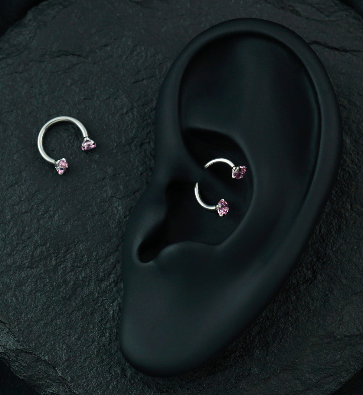 Pink CZ Prong Set Circular Barbell