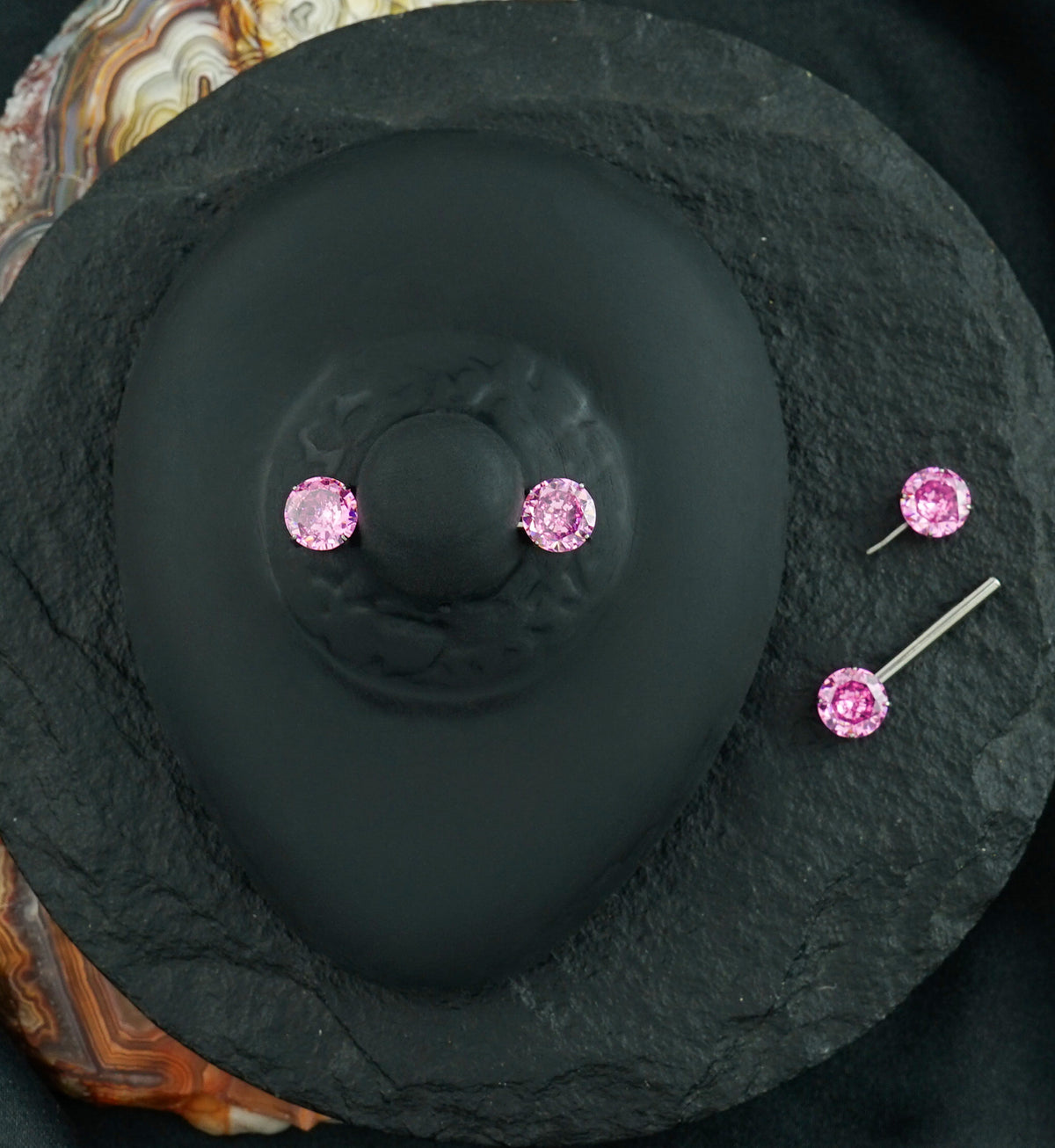 Pink CZ Titanium Threadless Nipple Barbells