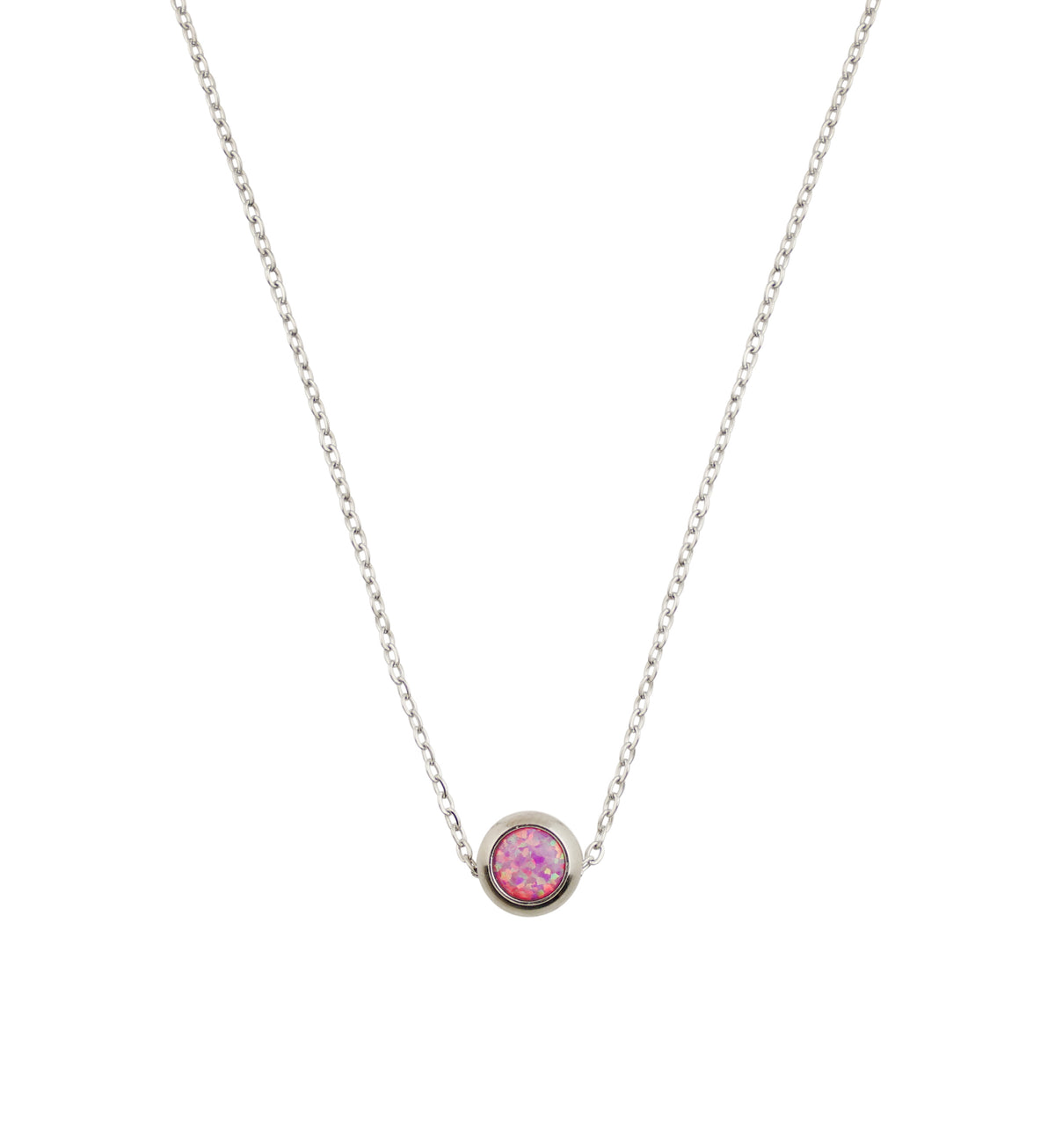 Pink Opalite Pendant Stainless Steel Necklace
