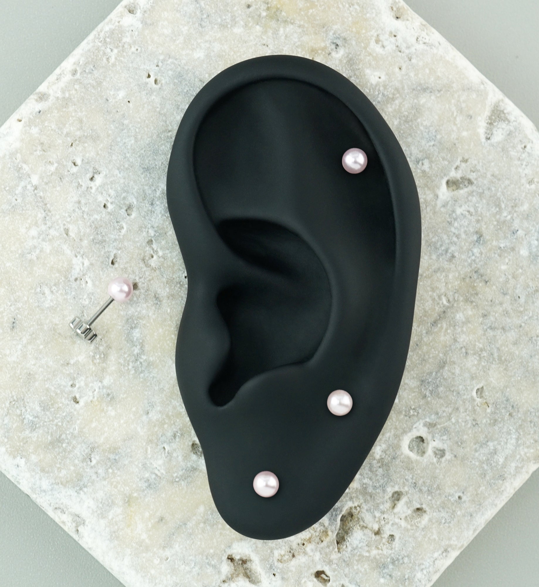Pink Pearl Stainless Steel Flower Back Stud Earrings