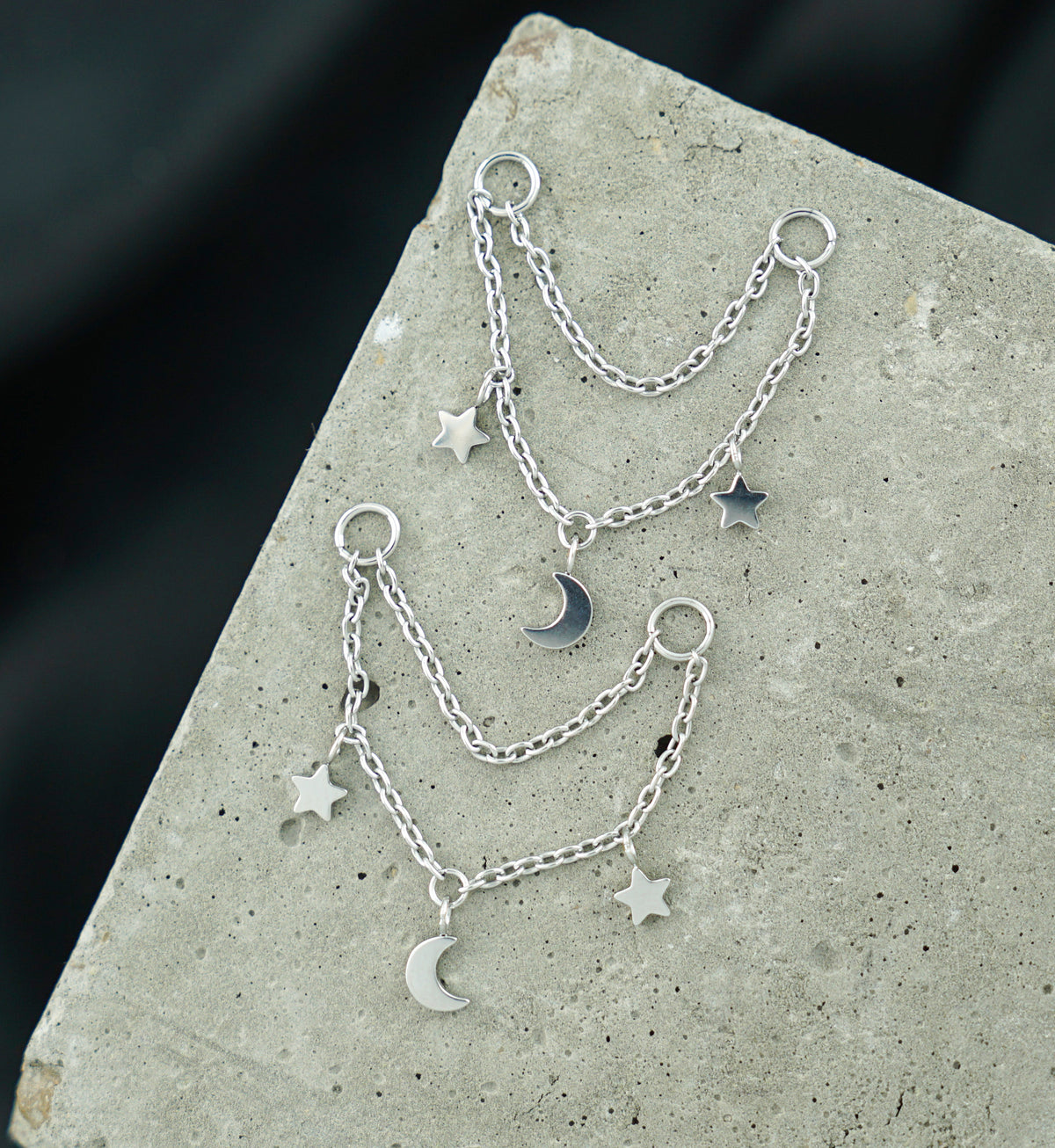 Platinum PVD Celestial Dangle Titanium Double Connecting Piercing Chain