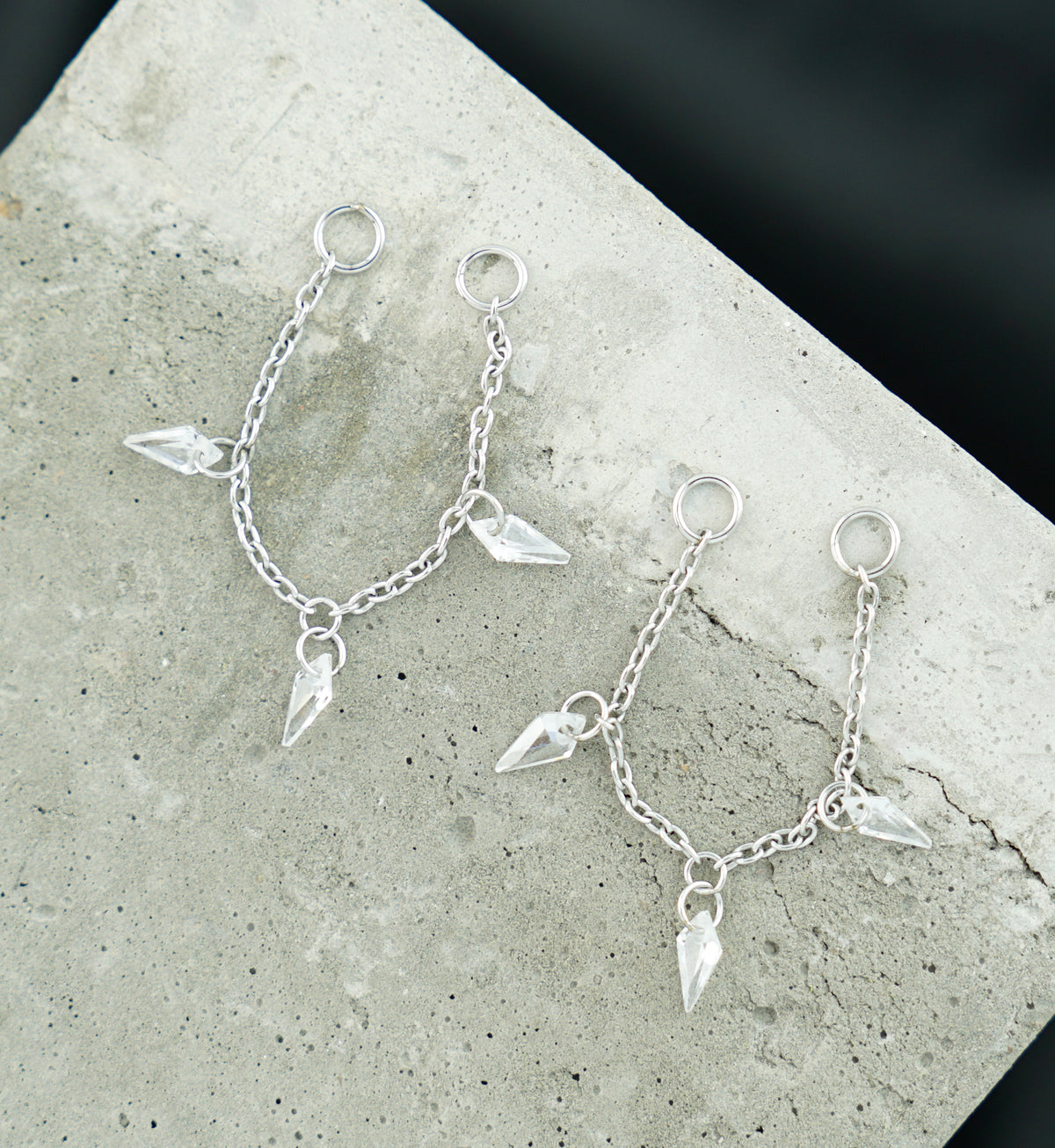 Platinum PVD Dart CZ Dangle Titanium Connecting Piercing Chain