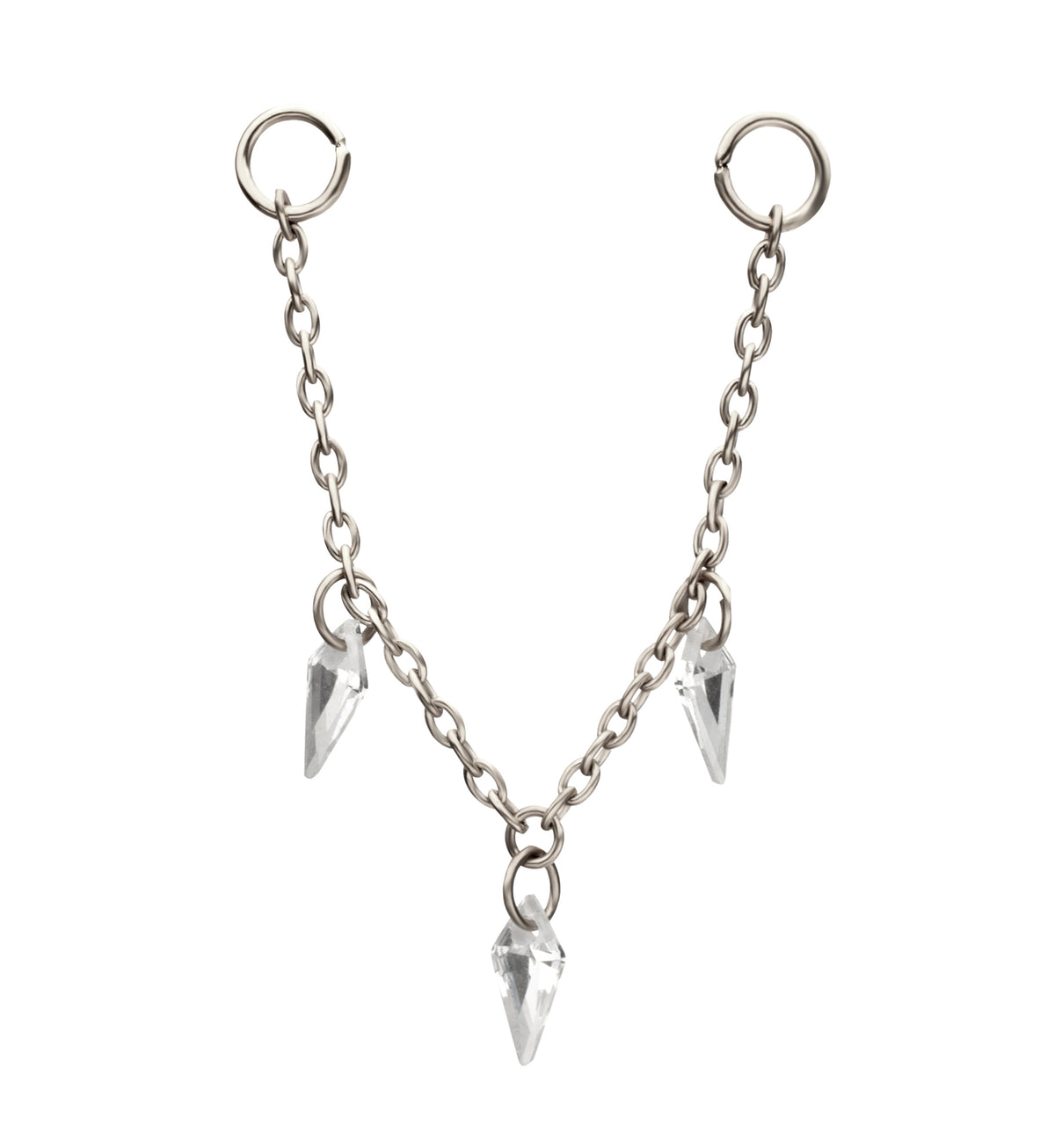Platinum PVD Dart CZ Dangle Titanium Connecting Piercing Chain