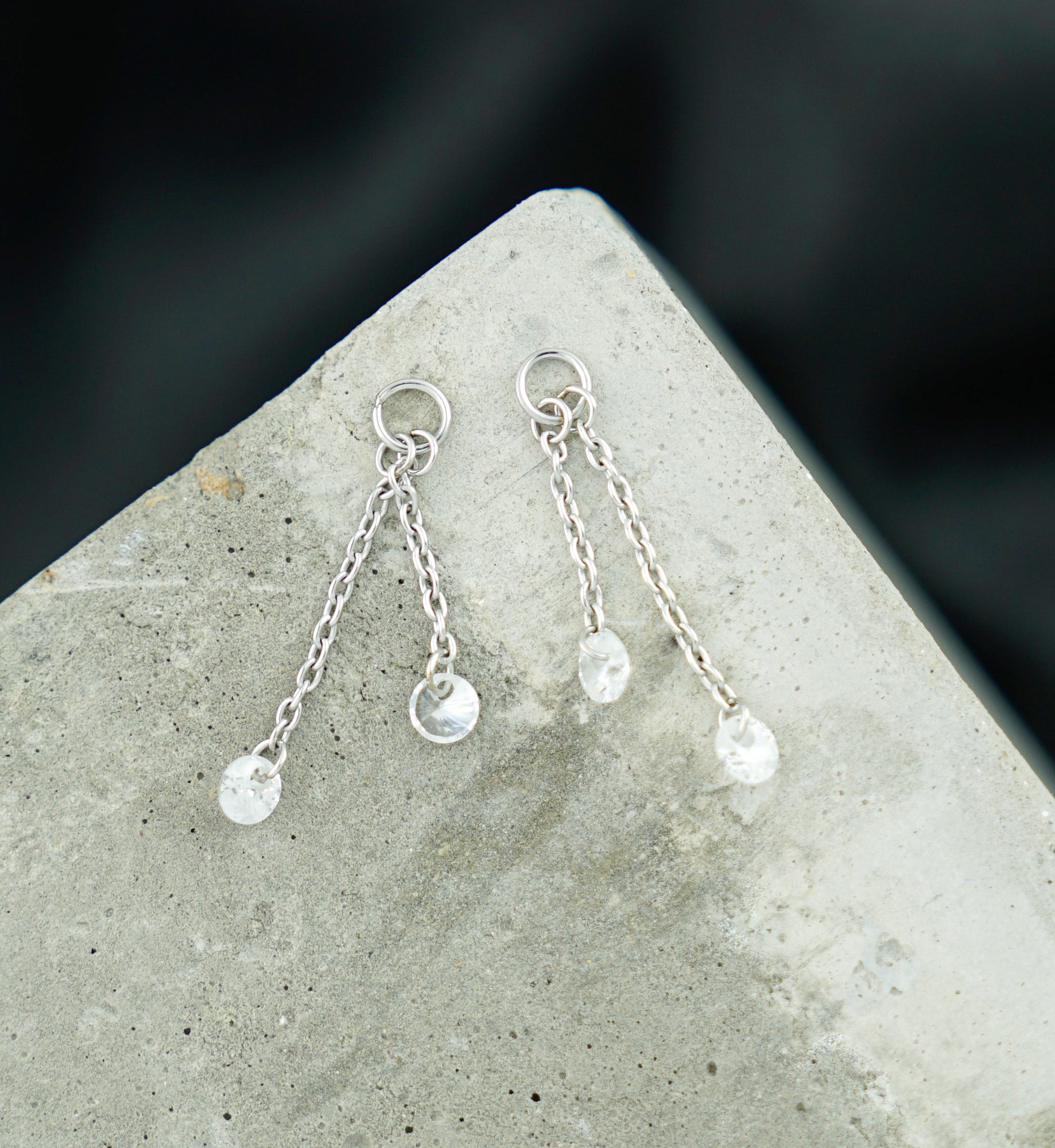 Platinum PVD Dual CZ Dangle Chain Titanium Charm