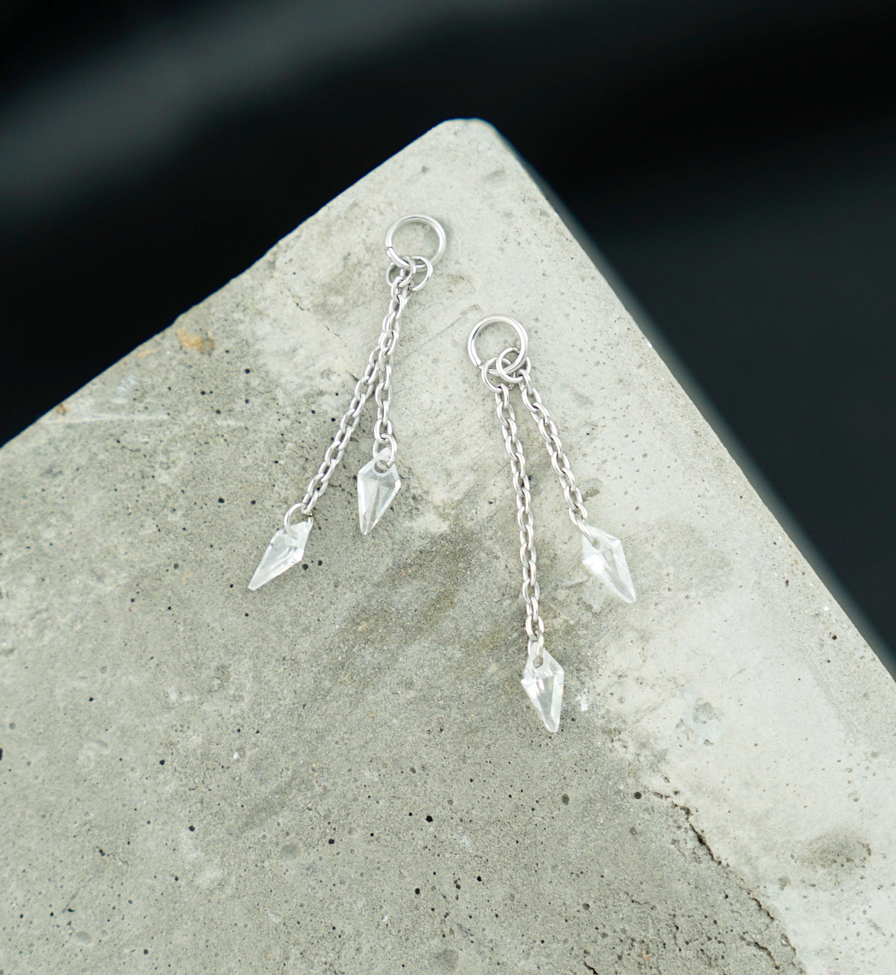 Platinum PVD Dual Dart CZ Dangle Chain Titanium Charm