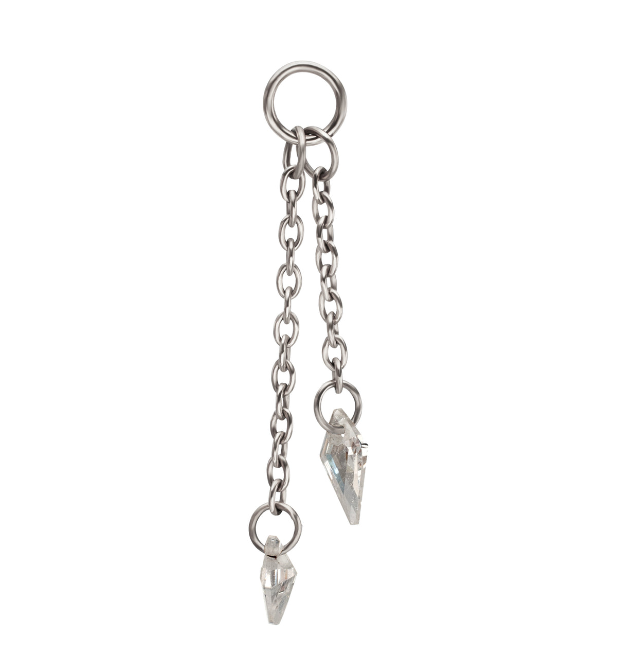 Platinum PVD Dual Dart CZ Dangle Chain Titanium Charm