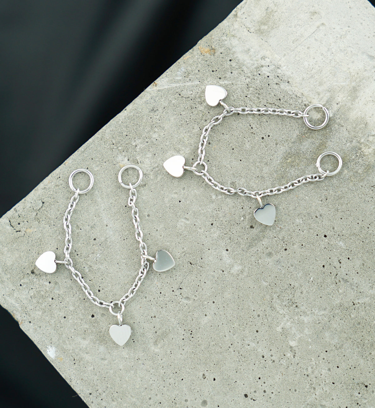 Platinum PVD Heart Dangle Titanium Connecting Piercing Chain