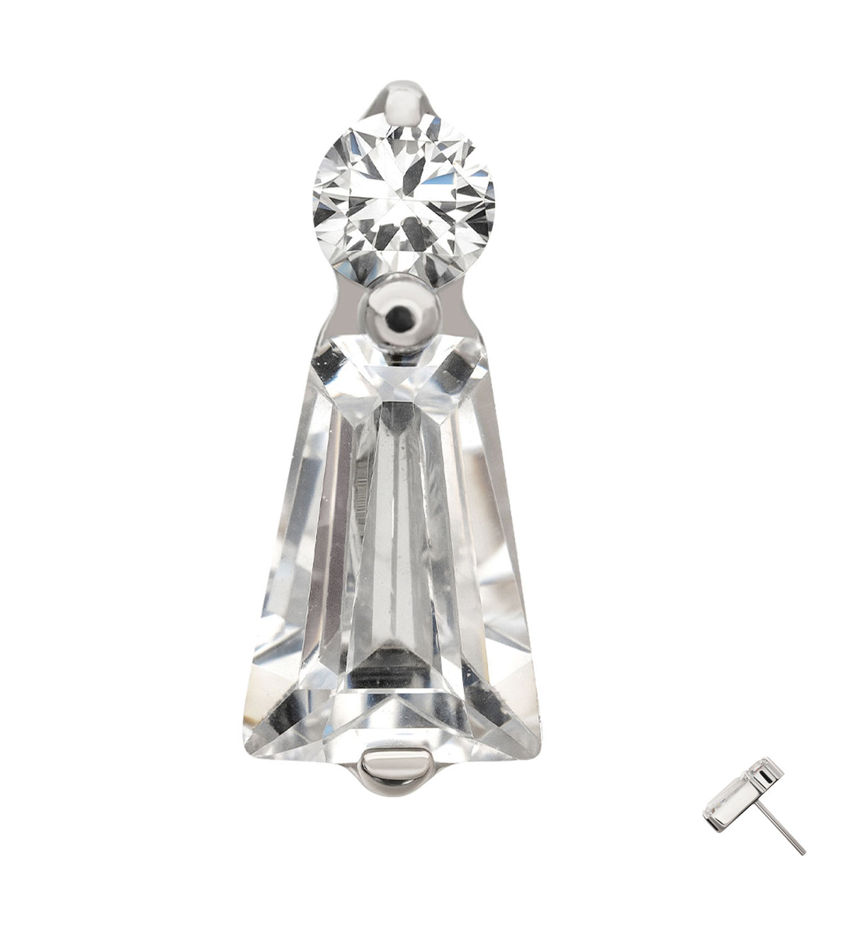 Platinum PVD Light Beam Clear CZ Titanium Threadless Top