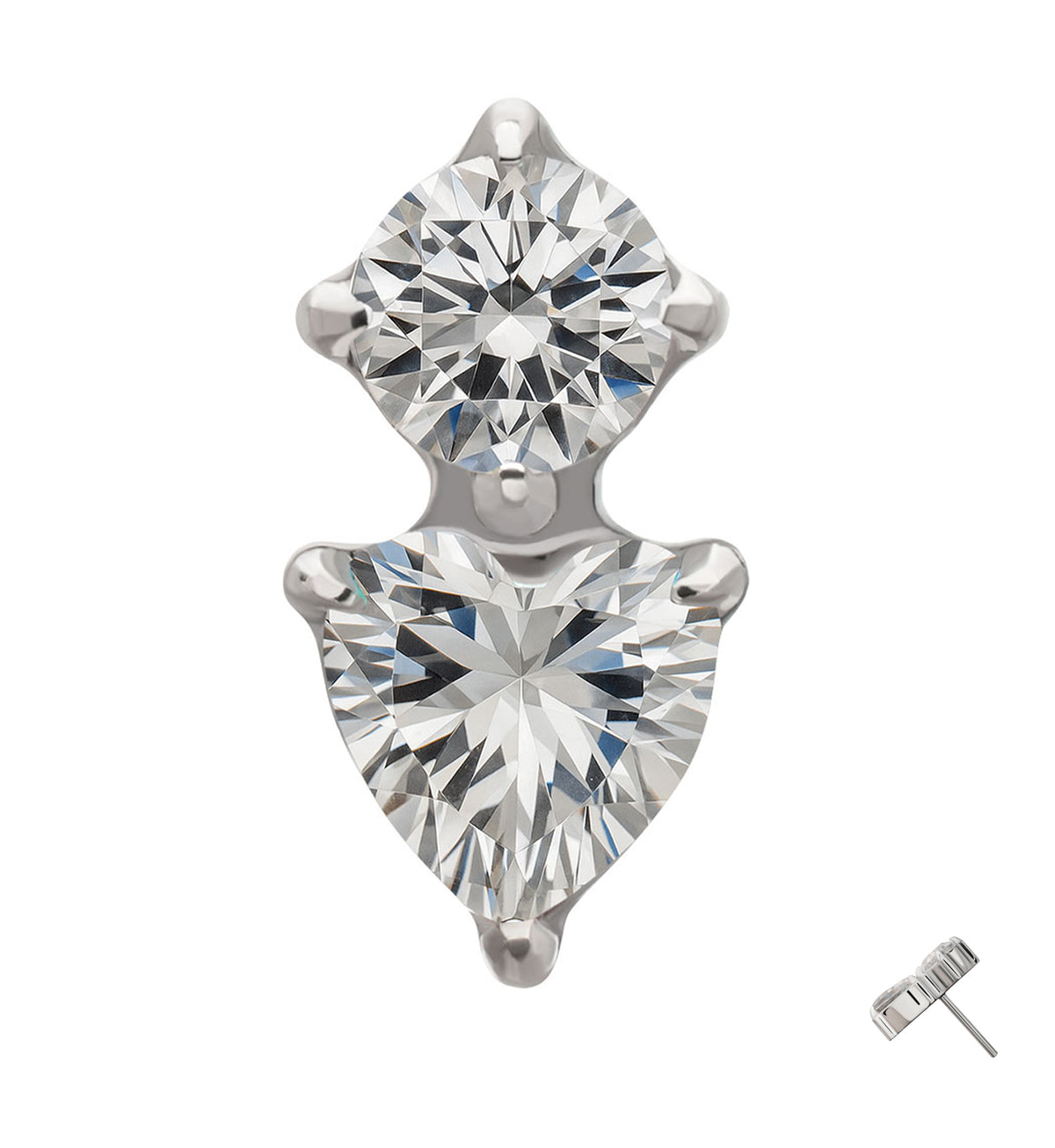 Platinum PVD Round and Heart Clear CZ Titanium Threadless Top