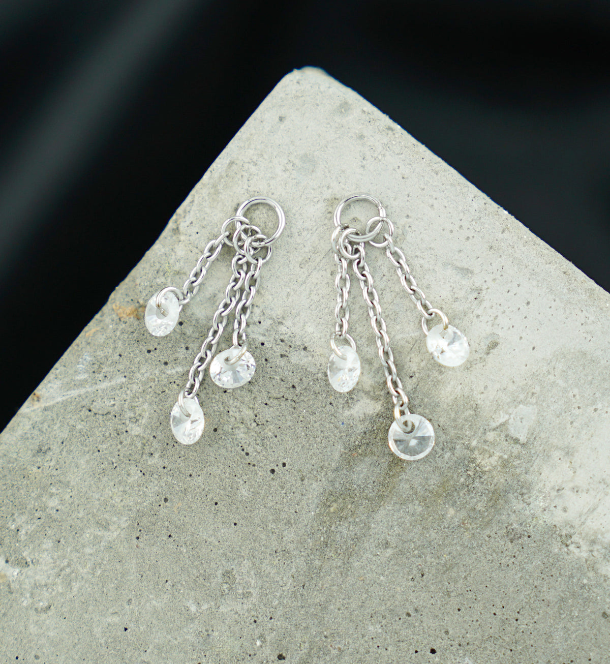 Platinum PVD Triple CZ Dangle Chain Titanium Charm