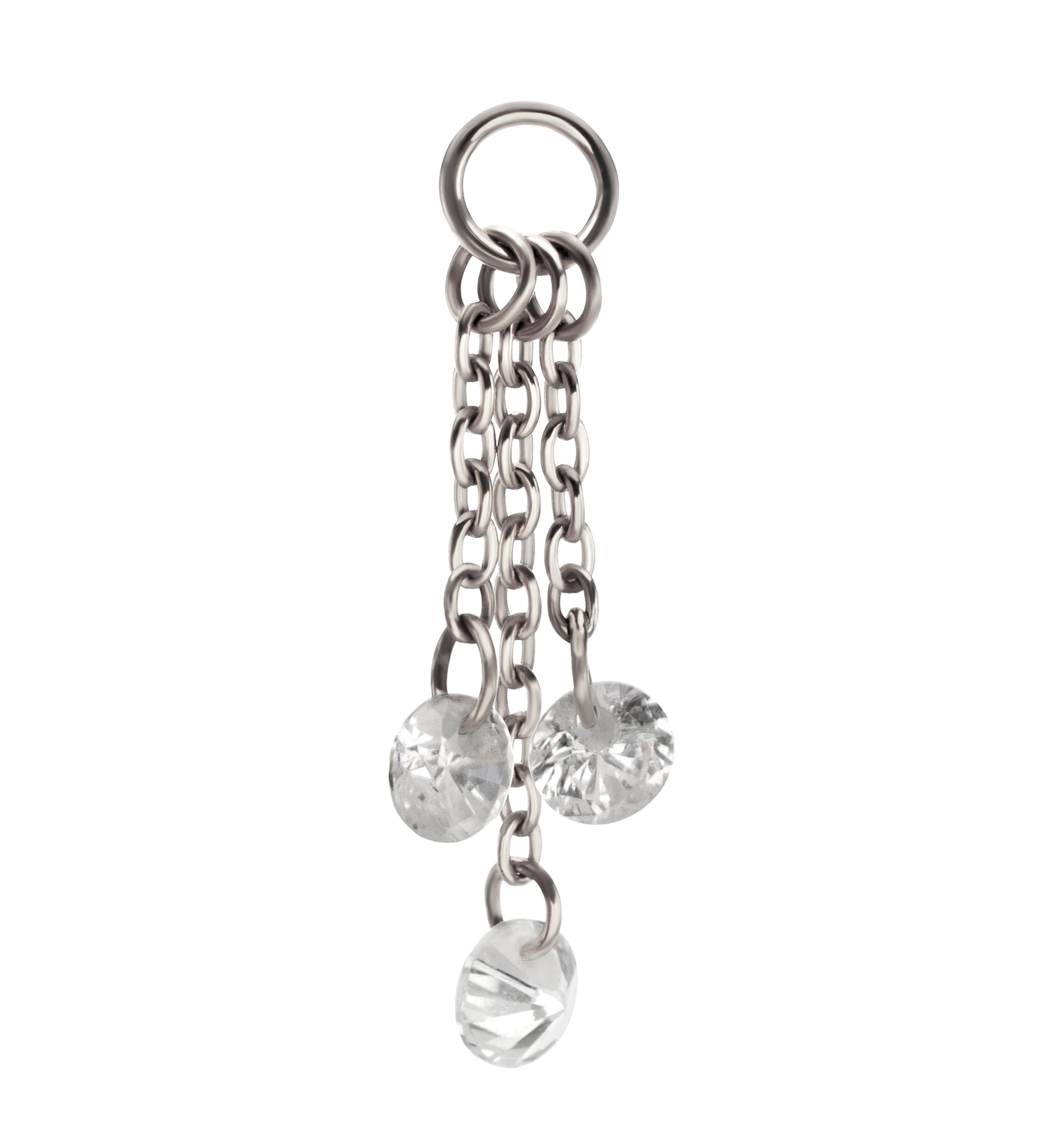 Platinum PVD Triple CZ Dangle Chain Titanium Charm