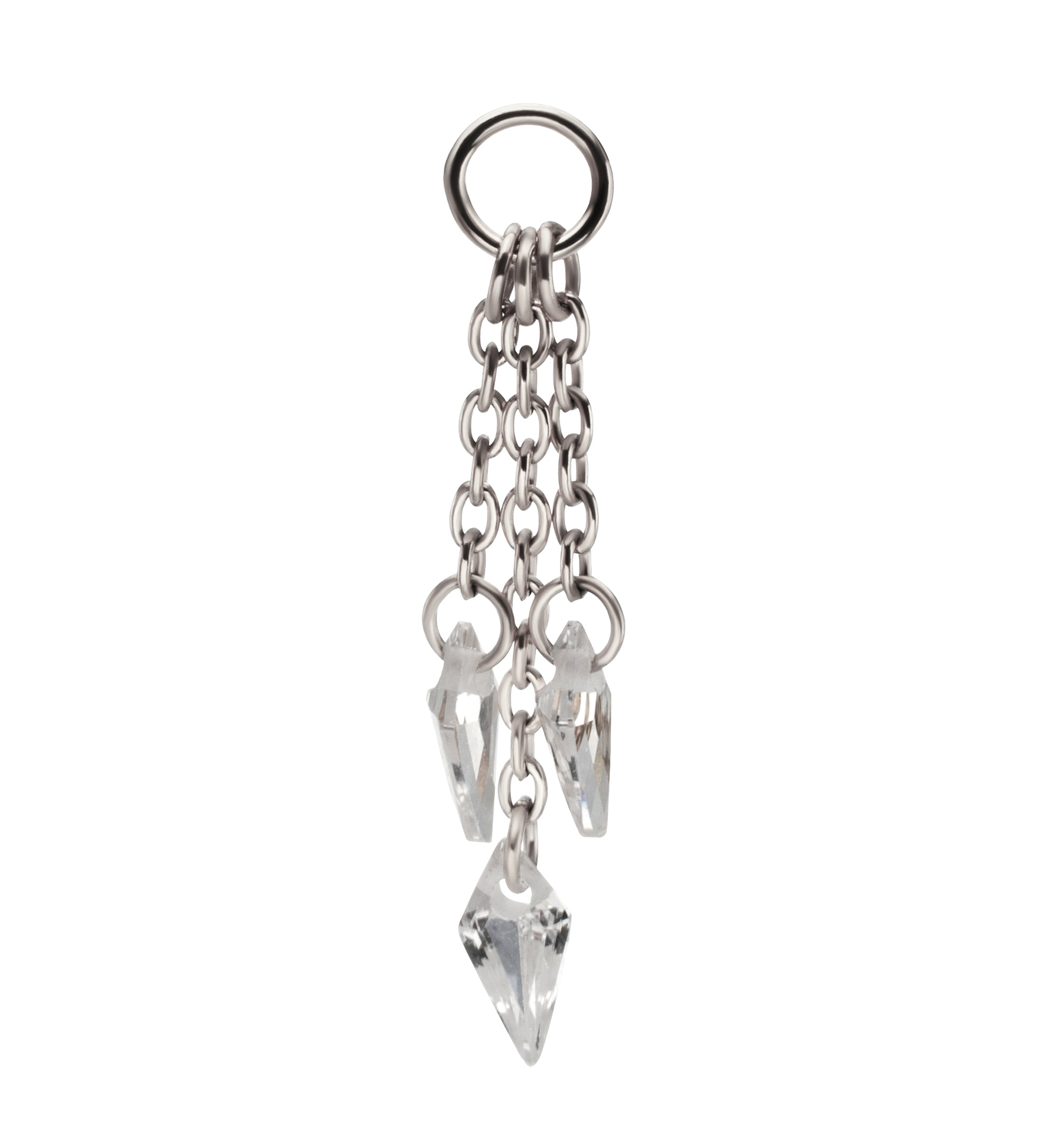 Platinum PVD Triple Dart CZ Dangle Chain Titanium Charm