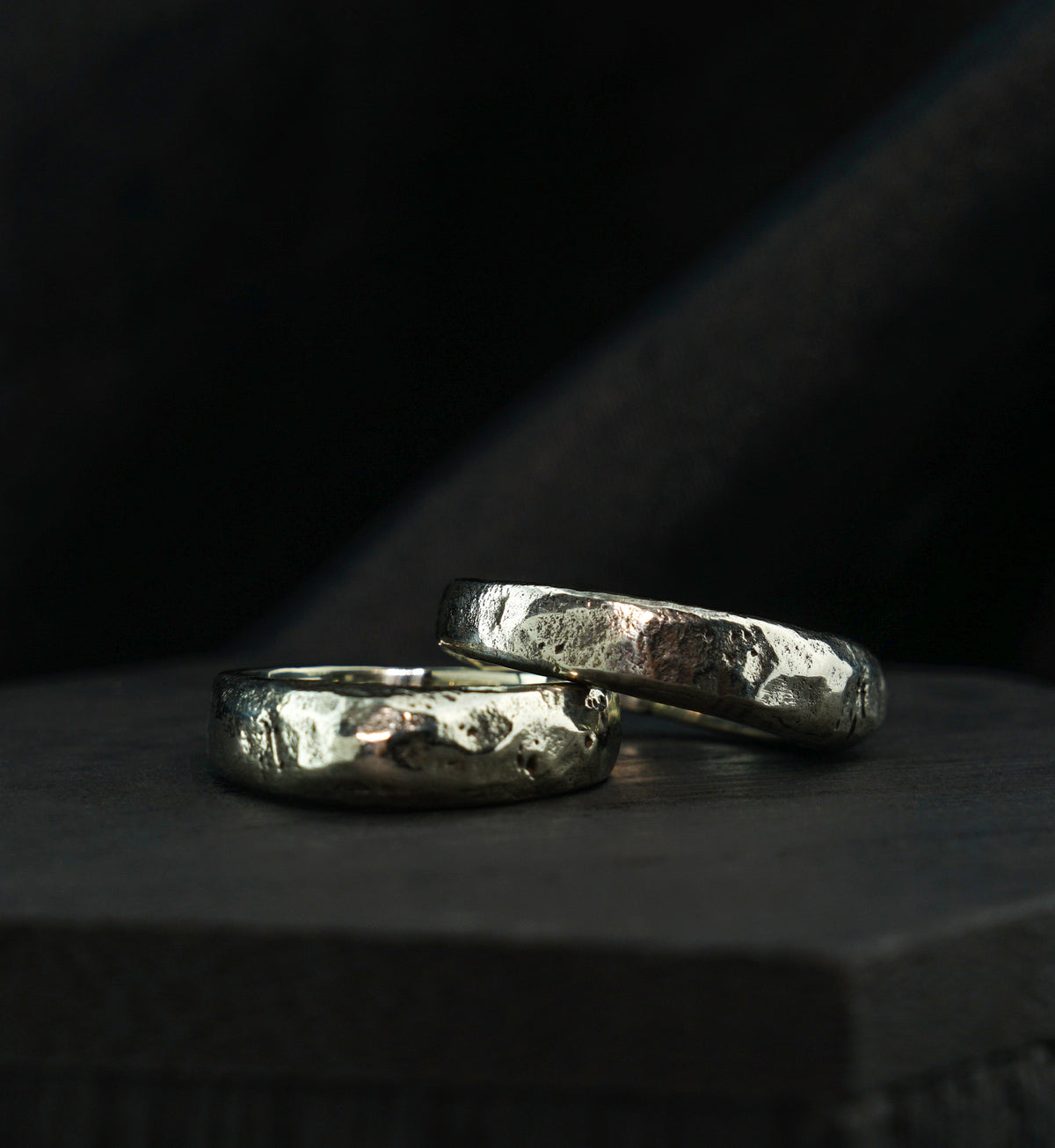 Point Hammered White Brass Ring