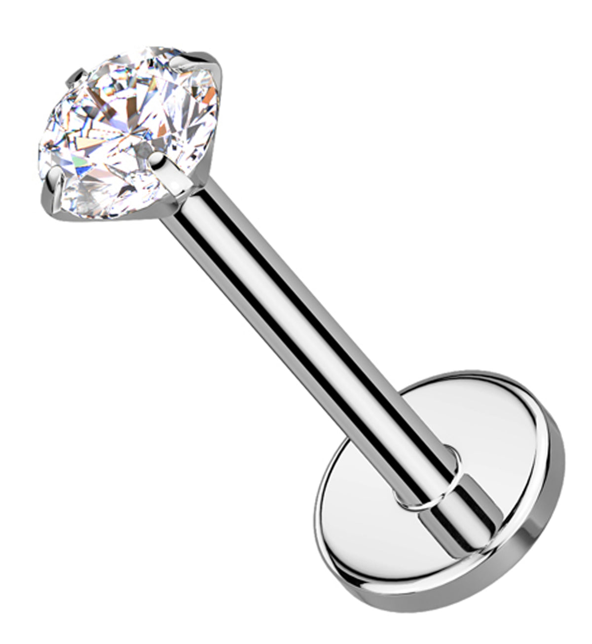 Prong Clear CZ Flat Disk Titanium Threadless Labret