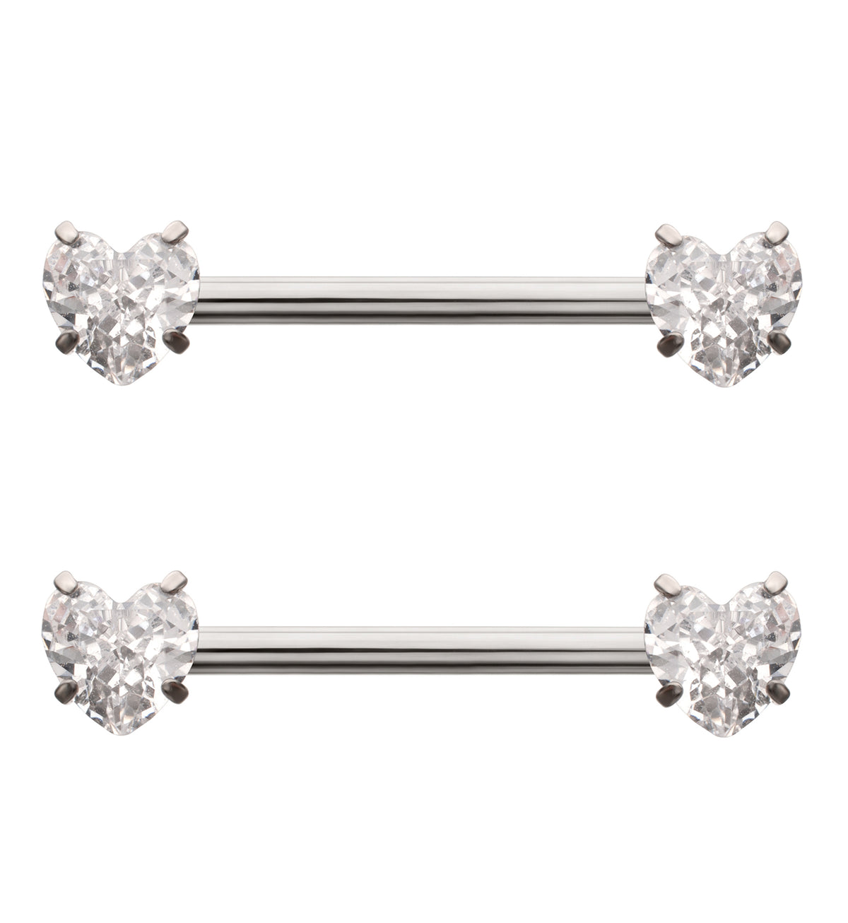 Prong Heart Clear CZ Internally Threaded Titanium Nipple Barbell