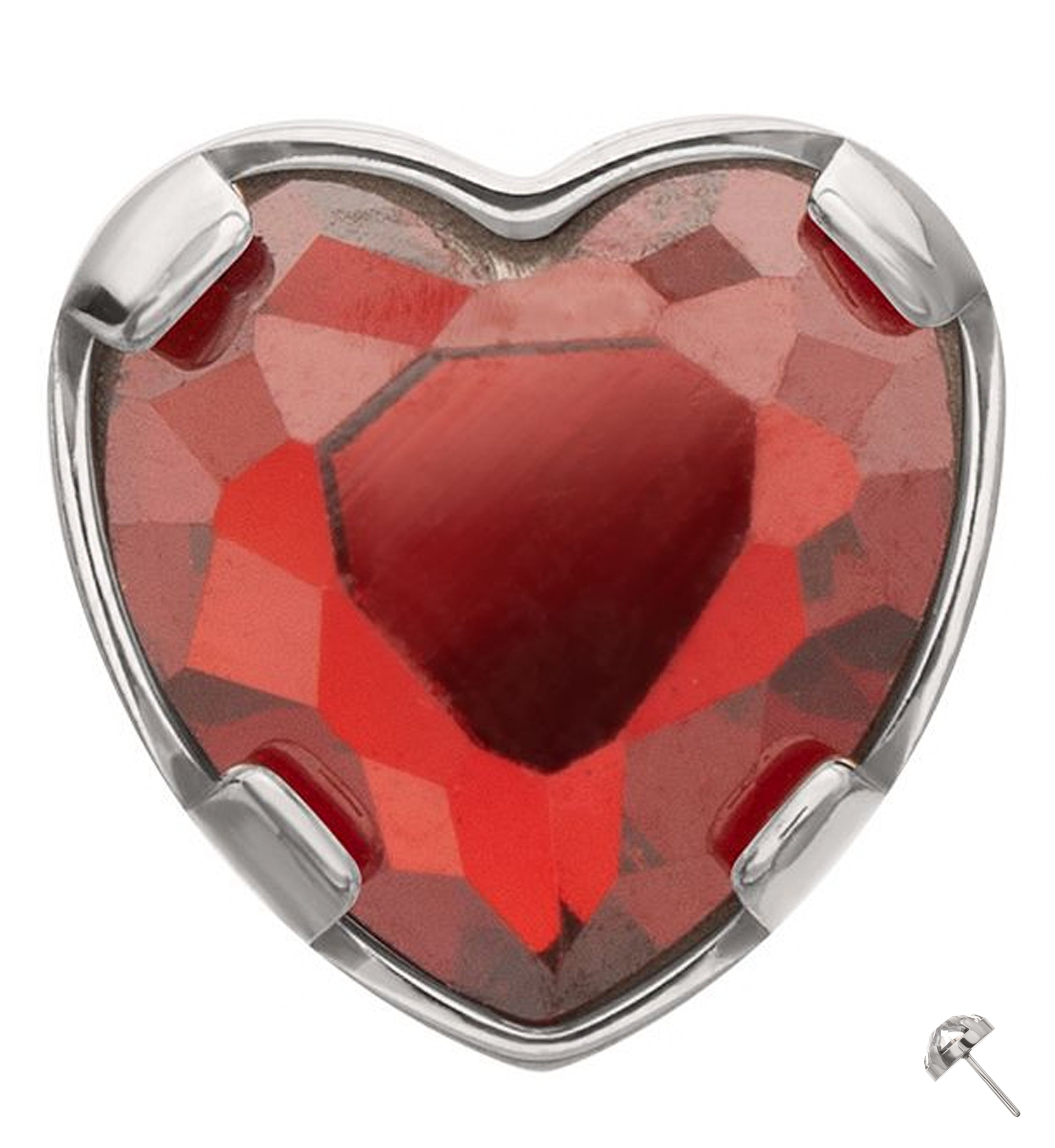 Prong Heart Garnet CZ Titanium Threadless Top