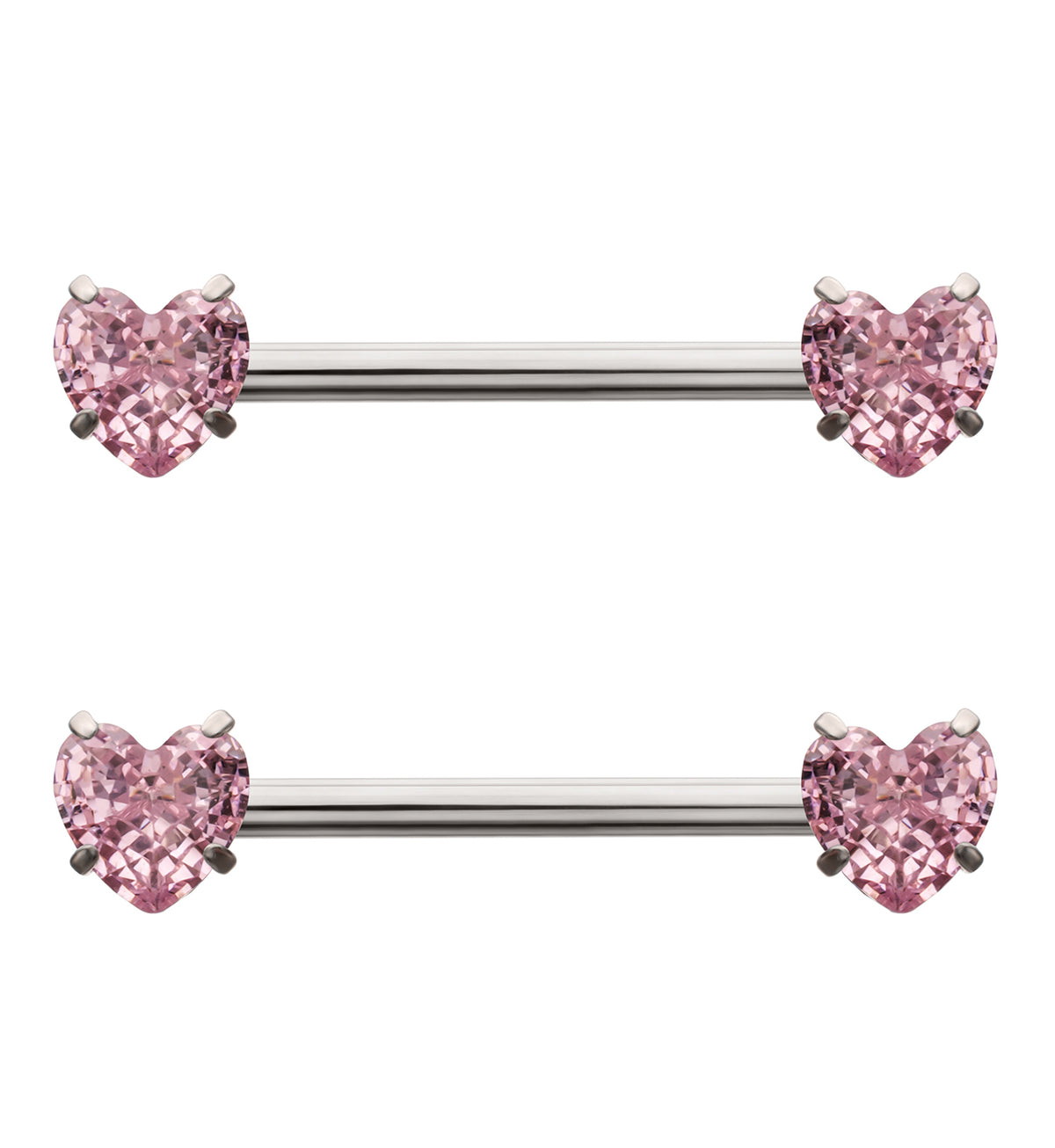Prong Heart Pink CZ Internally Threaded Titanium Nipple Barbell