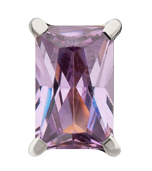 Prong Rectangle Amethyst CZ Titanium Threadless Top