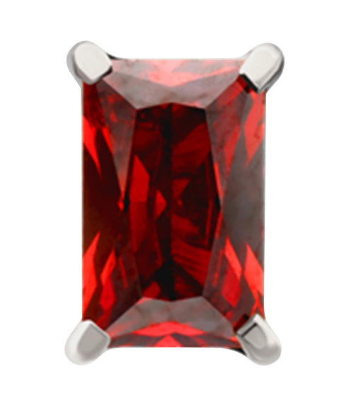 Prong Rectangle Garnet CZ Titanium Threadless Top