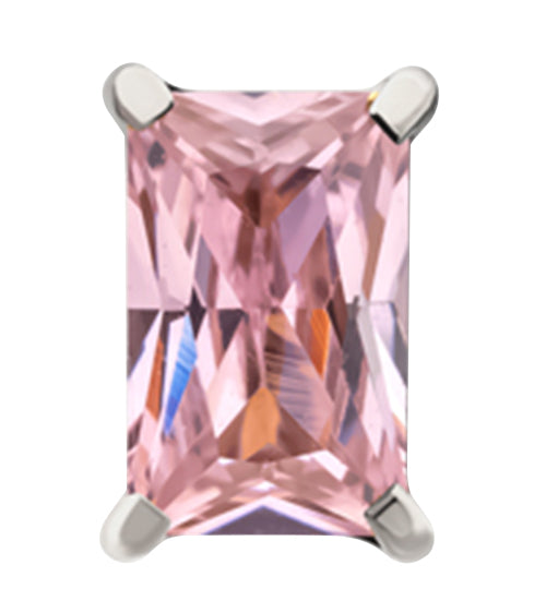 Prong Rectangle Pink CZ Titanium Threadless Top