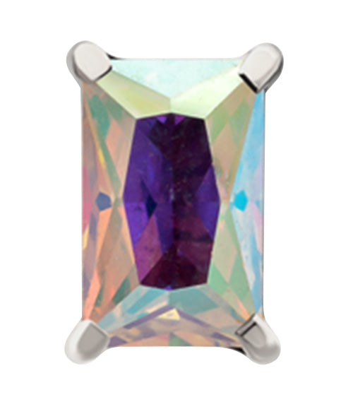 Prong Rectangle Rainbow Aurora CZ Titanium Threadless Top