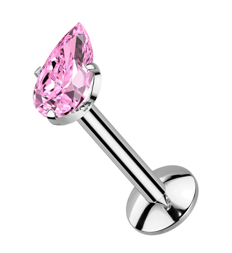 Prong Teardrop Pink CZ Titanium Internally Threaded Labret