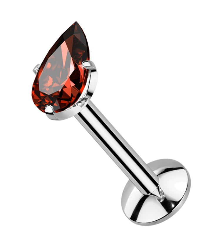 Prong Teardrop Red CZ Titanium Internally Threaded Labret