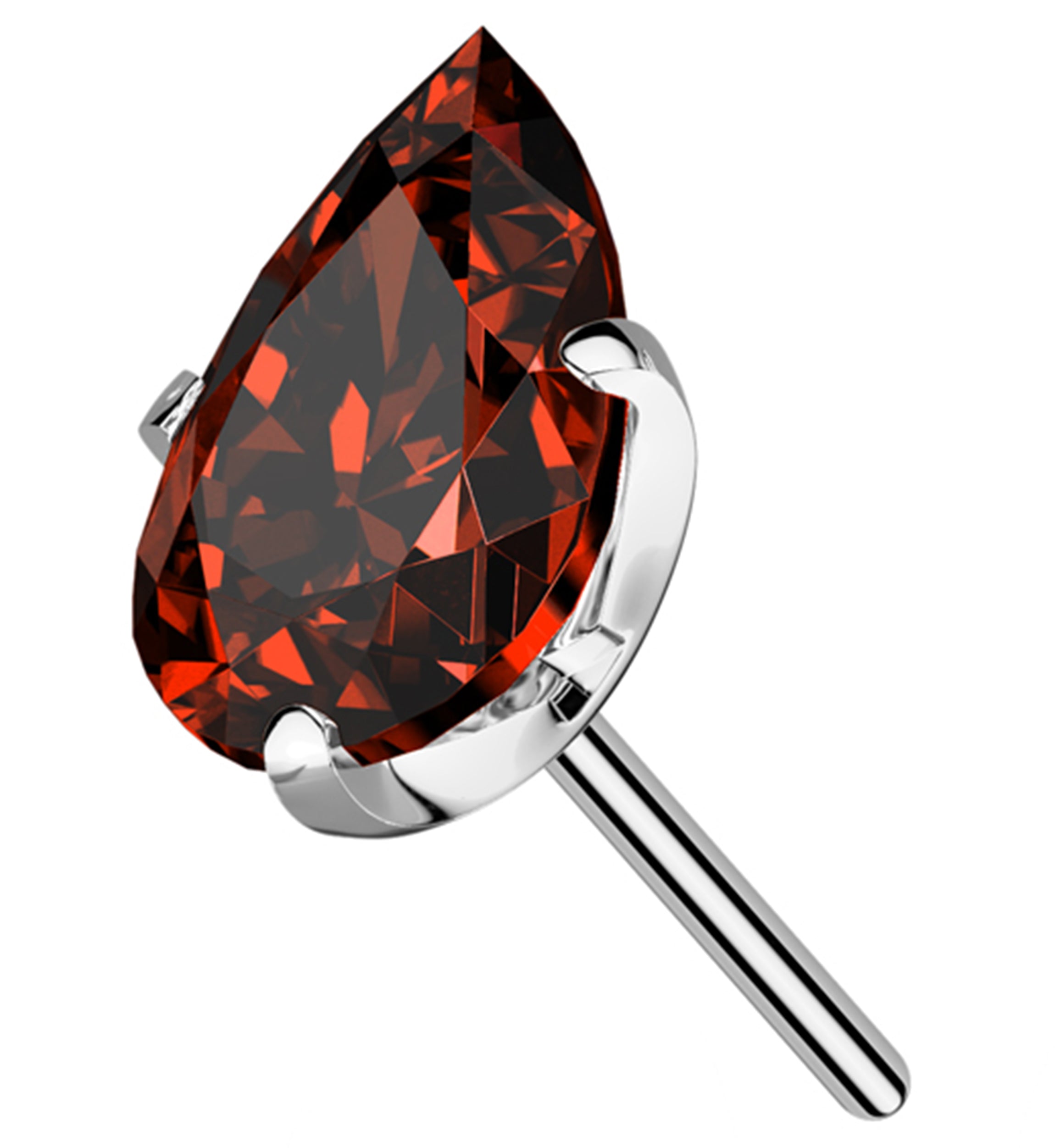 Prong Teardrop Red CZ Titanium Threadless Top
