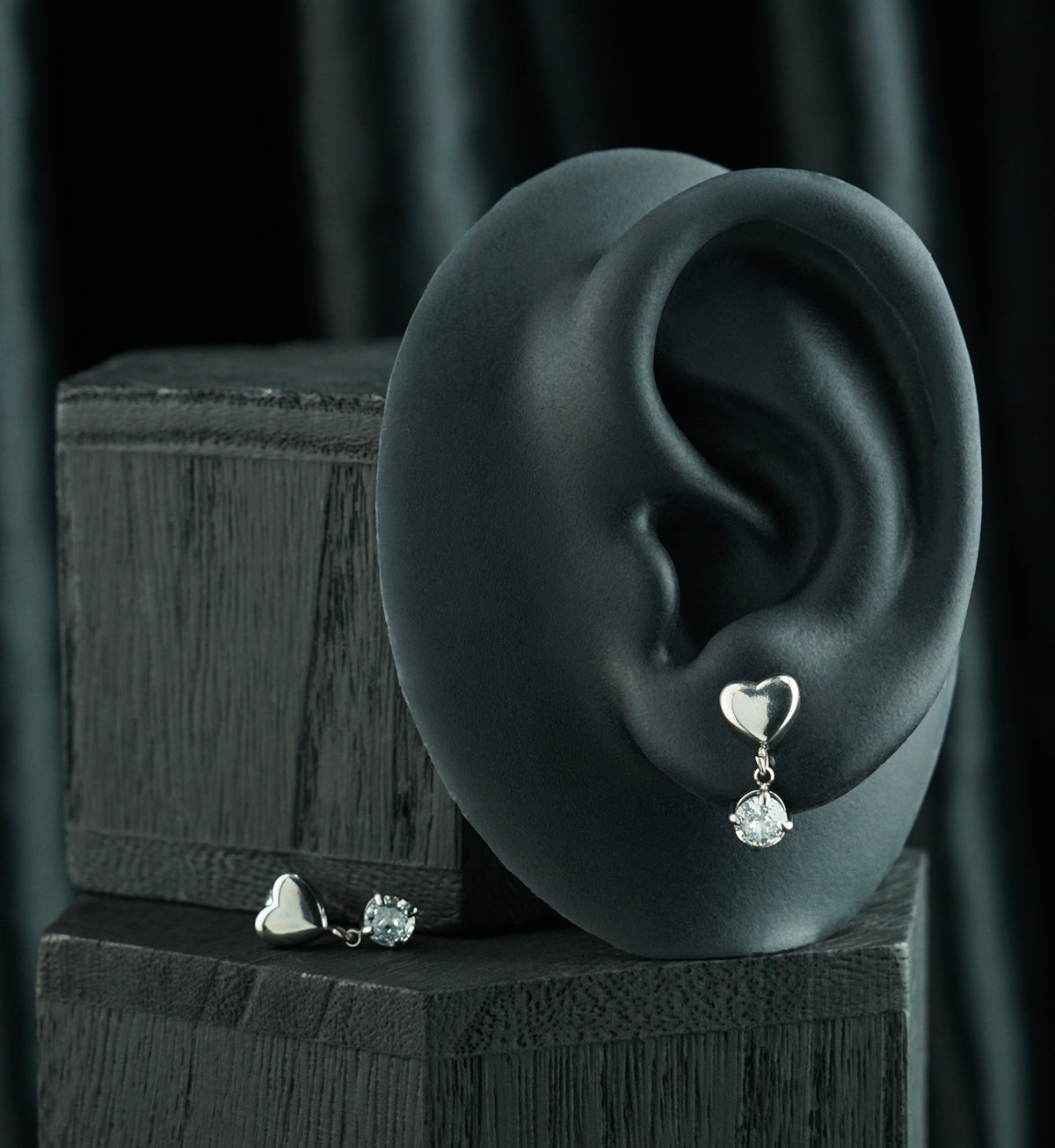 Puff Heart CZ Dangle Stainless Steel Stud Earrings