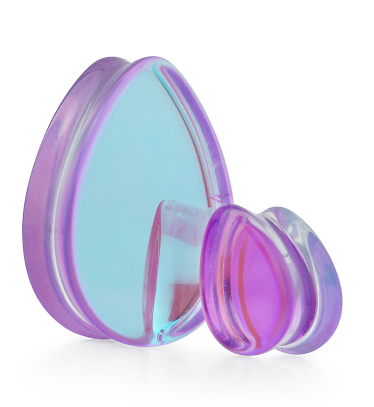 Purple Iridescent Glass Teardrop Plugs