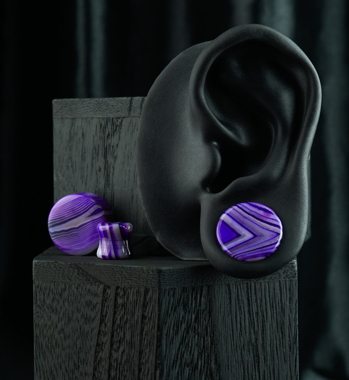 Purple Line Agate Stone Plugs