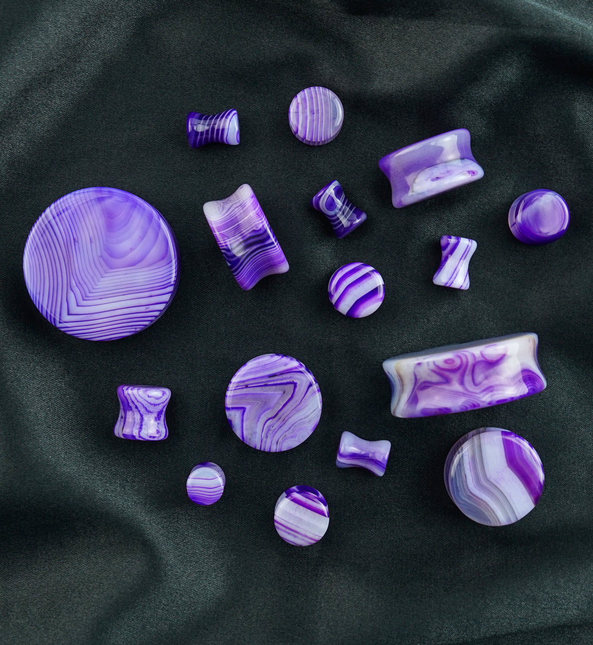 Purple Line Agate Stone Plugs