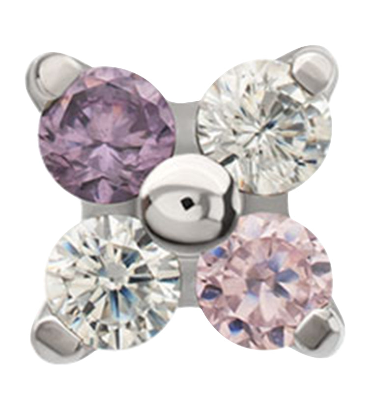 Quarterly Amethyst and Pink CZ Titanium Threadless Top by Urban Body Jewelry