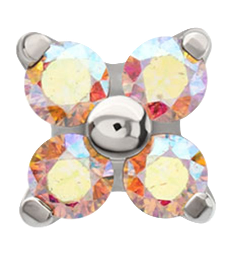 Quarterly Rainbow Aurora CZ Titanium Threadless Top by Urban Body Jewelry