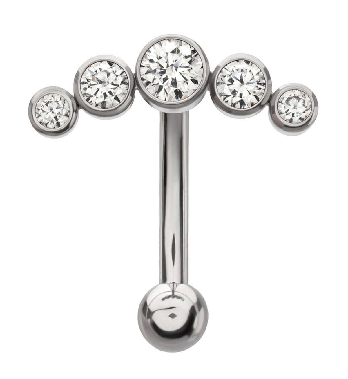Quintet Clear CZ Internally Threaded Titanium Curved Barbell