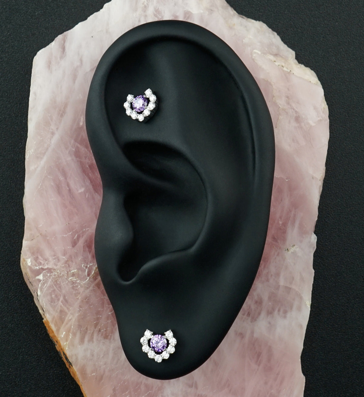 Radiant Horseshoe Amethyst CZ Titanium Threadless Top
