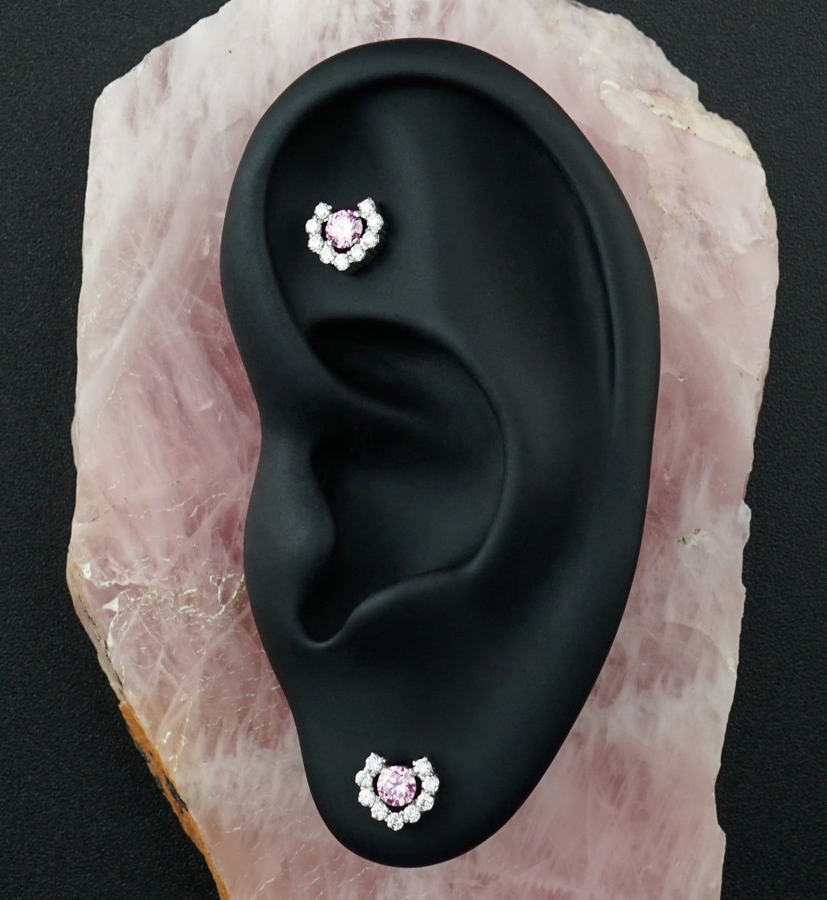 Radiant Horseshoe Pink CZ Titanium Threadless Top