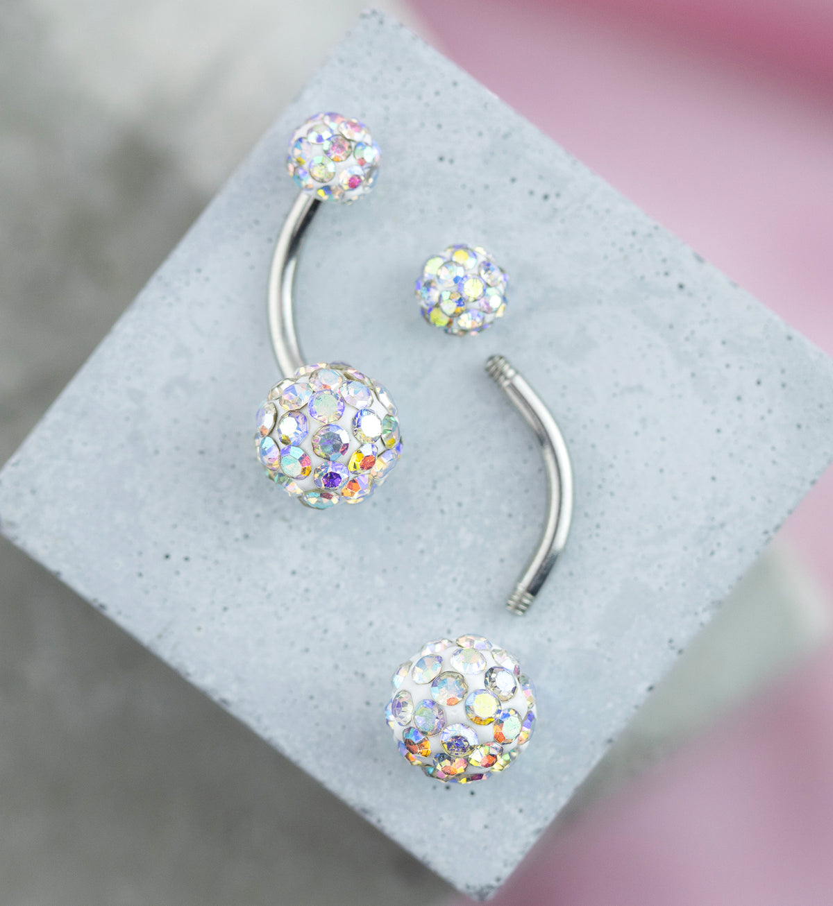 Rainbow Aurora Crystal Ball CZ Stainless Steel Externally Threaded Belly Button Ring