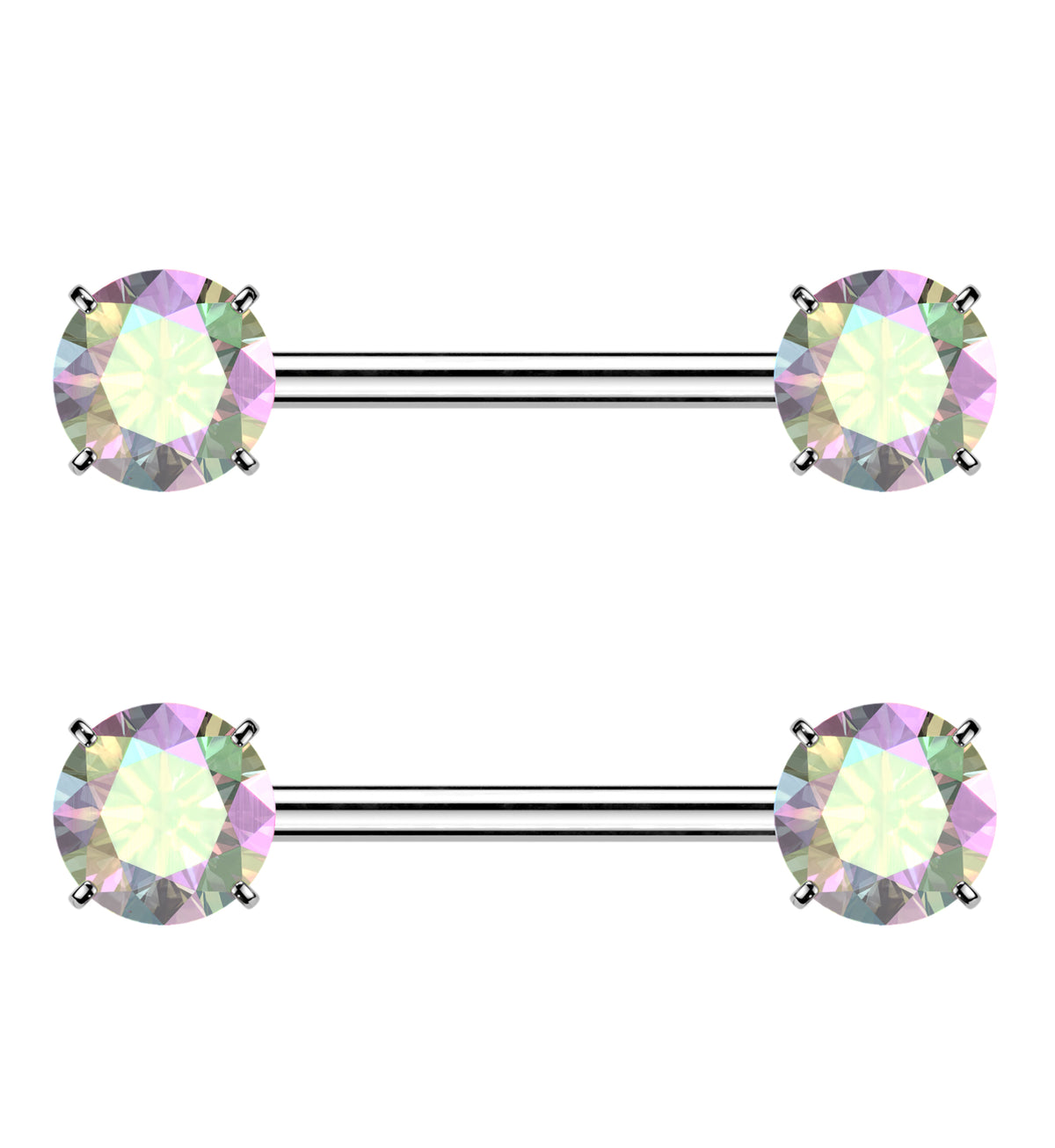 Rainbow Aurora CZ Titanium Threadless Nipple Barbells by Urban Body Jewelry